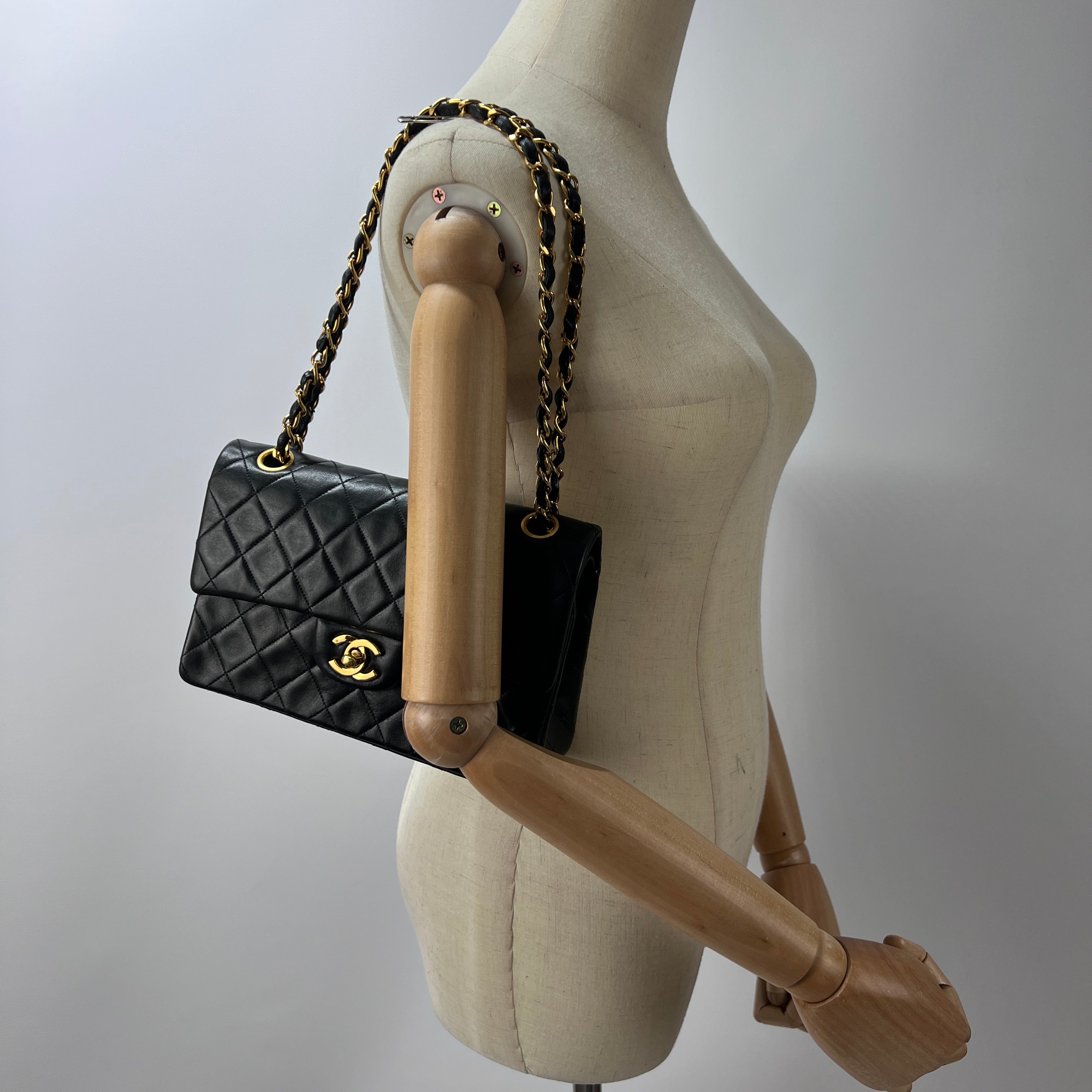 CHANEL Timeless Classic 23 Double Flap Black Leather Handbag