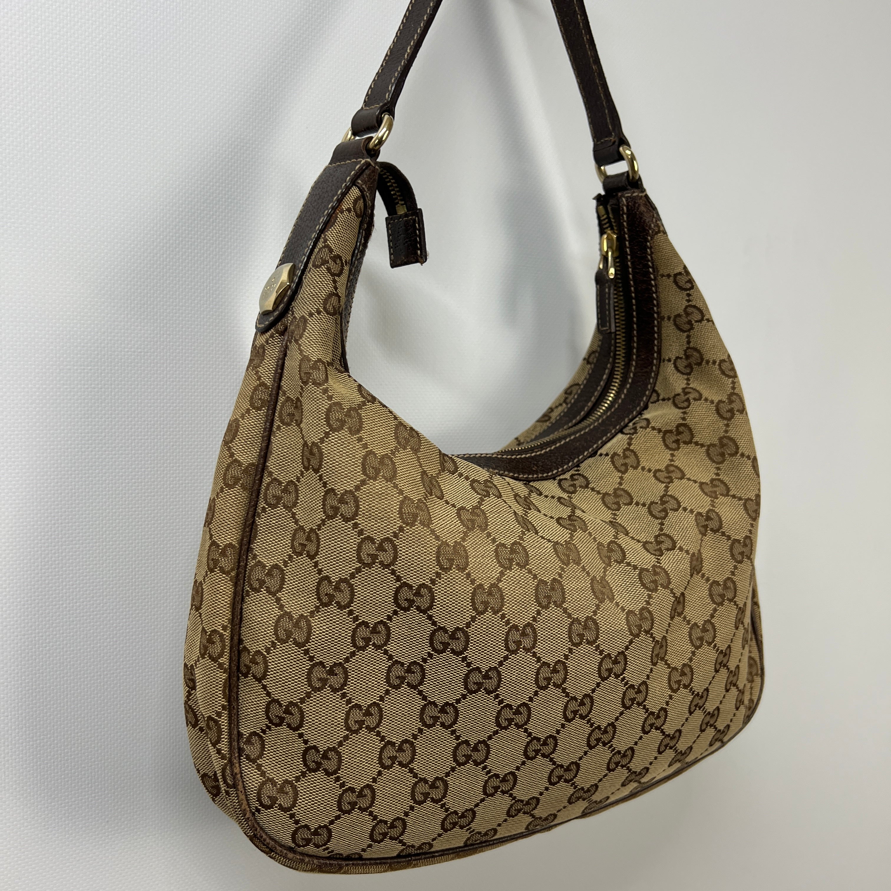 GUCCI Hobo handbag in brown canvas and leather