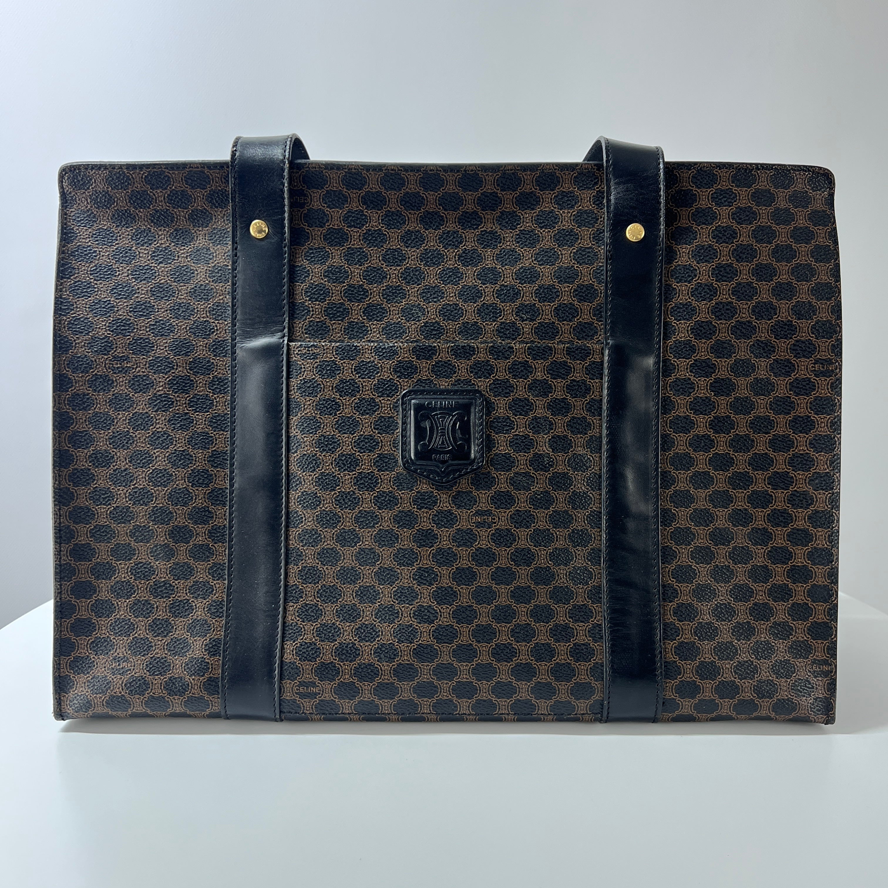 Sac à main CELINE Tote toile et cuir marron