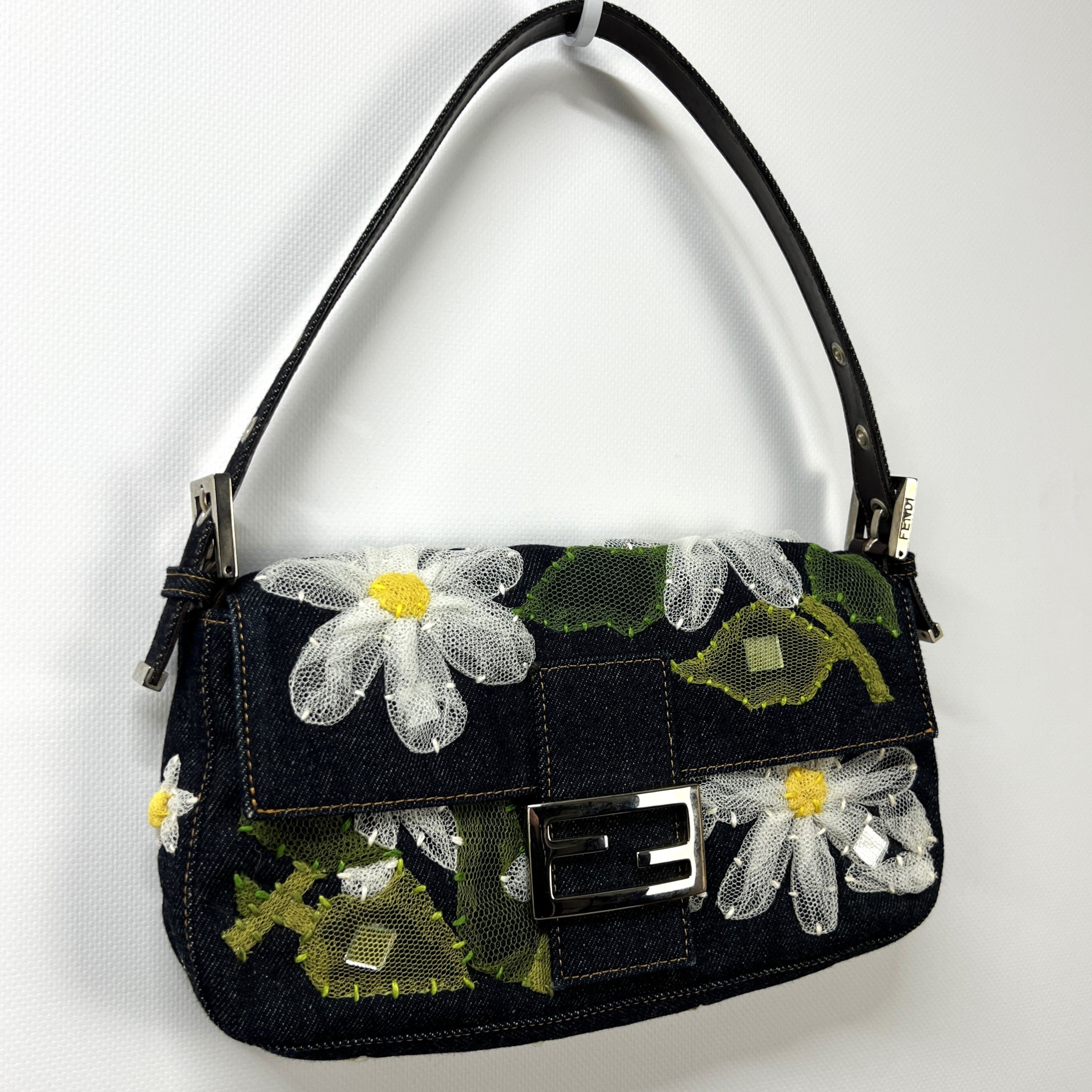 Sac à main FENDI Mamma Baguette denim bleu