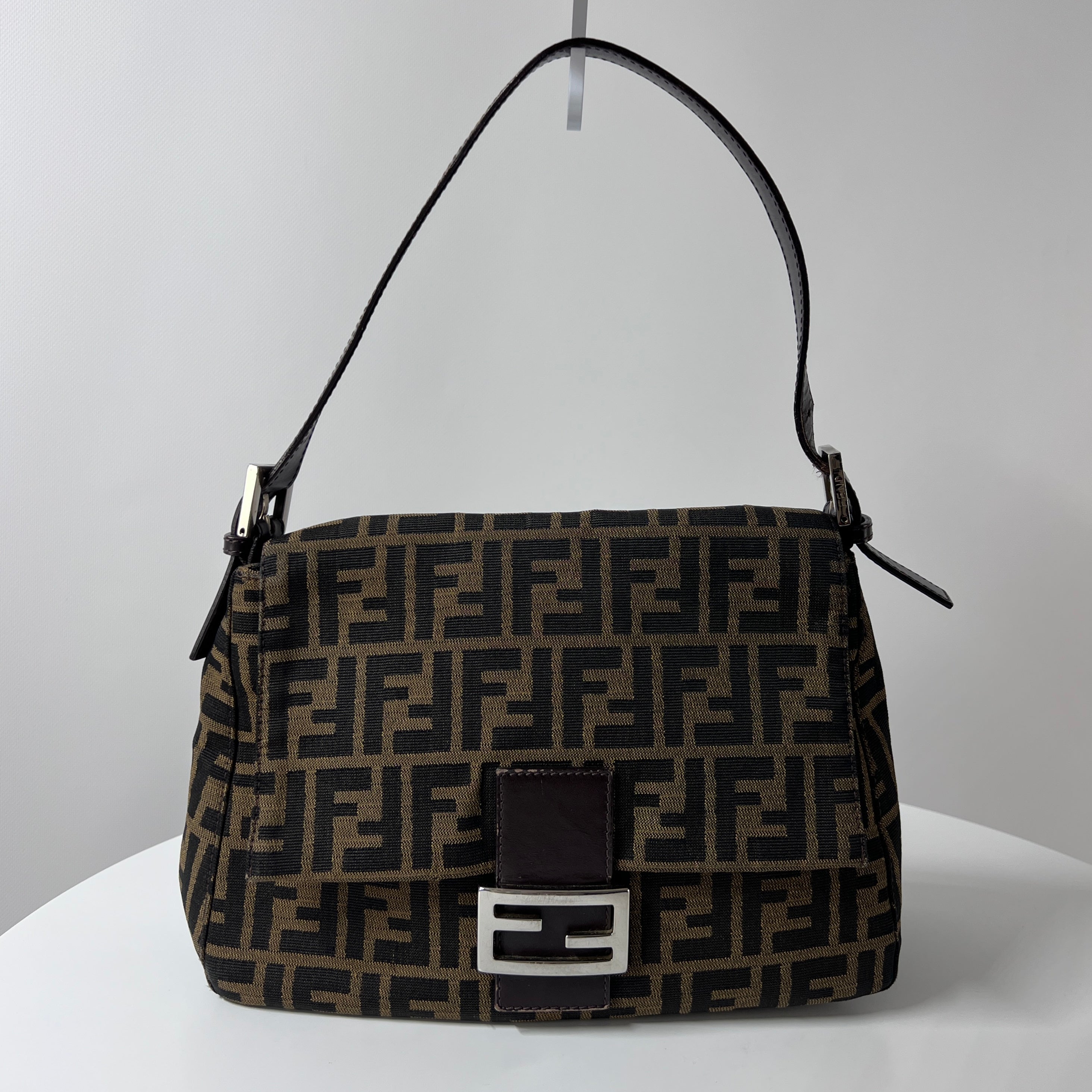 Sac à main FENDI Mamma toile et cuir marron
