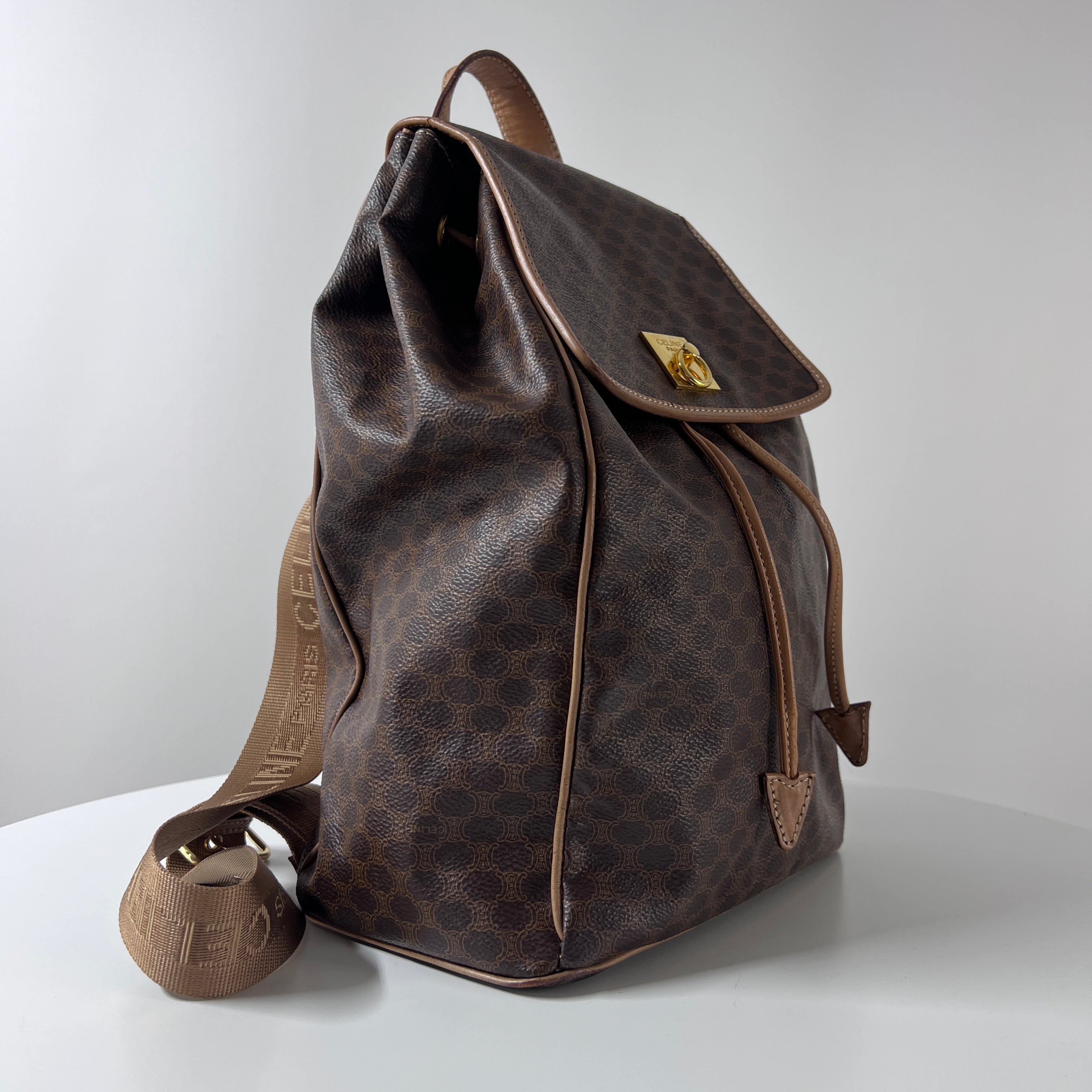CELINE Backpack canvas and brown leather handbag