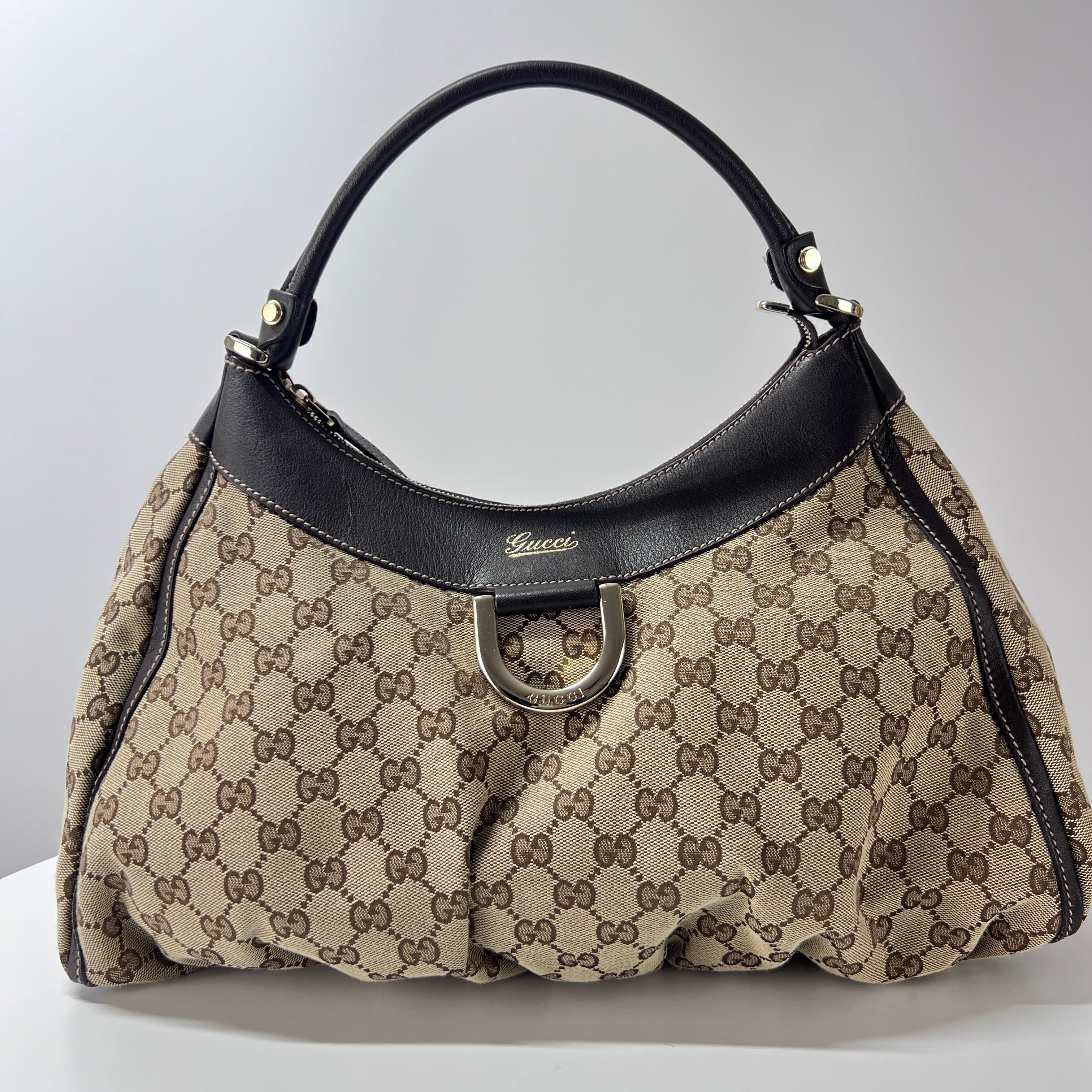 GUCCI Hobo handbag in brown canvas and leather