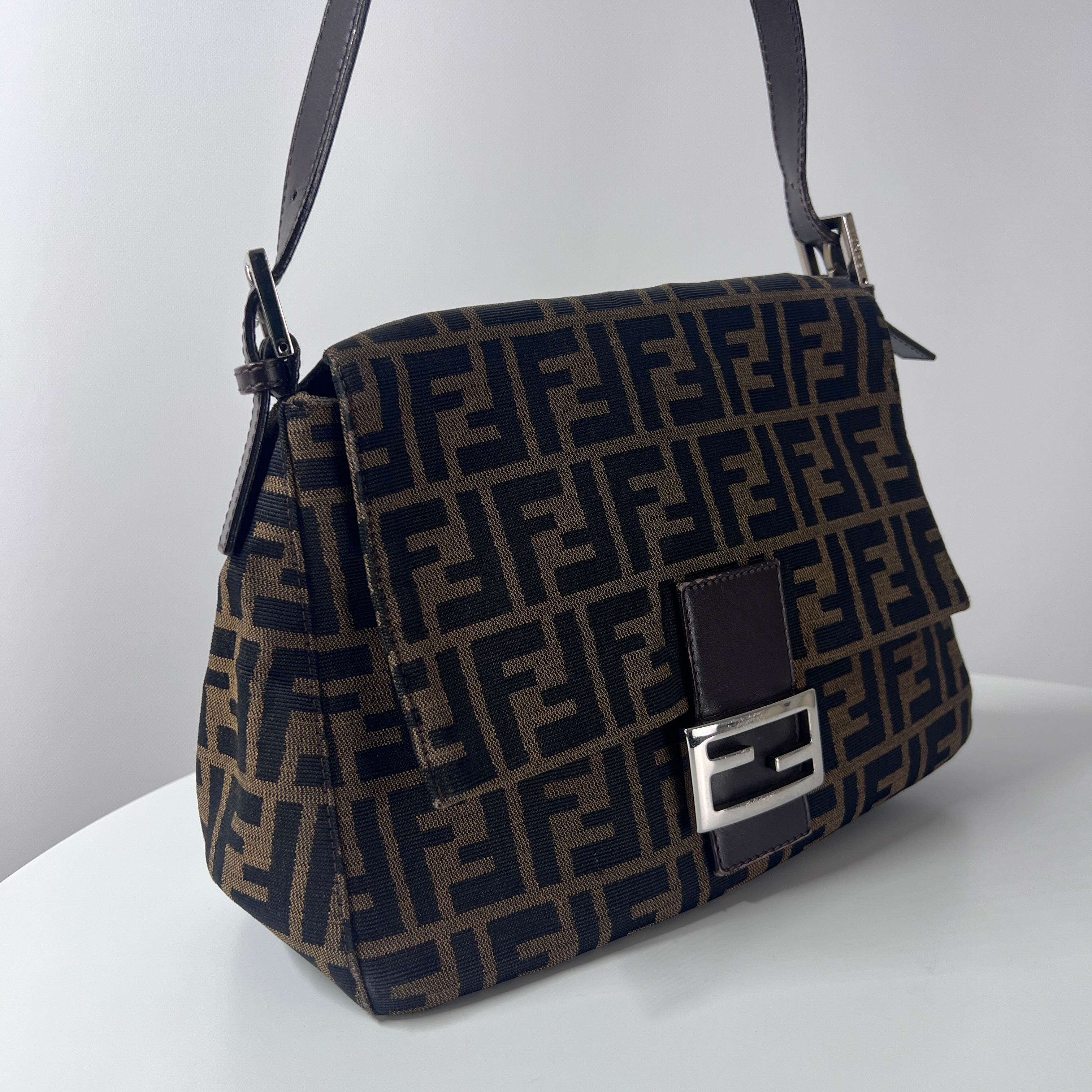 Sac à main FENDI Mamma toile et cuir marron
