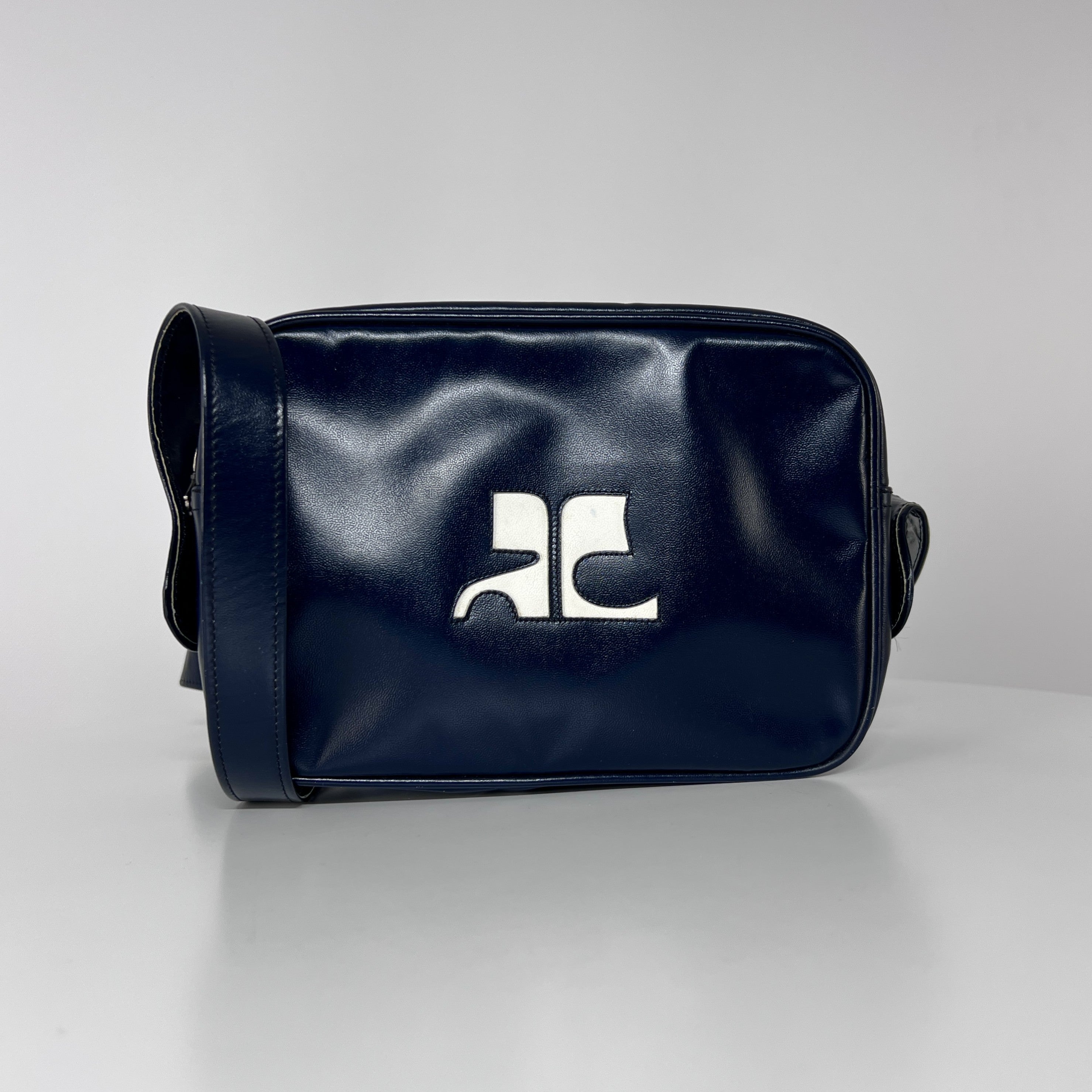 COURREGES Camera blue leather handbag