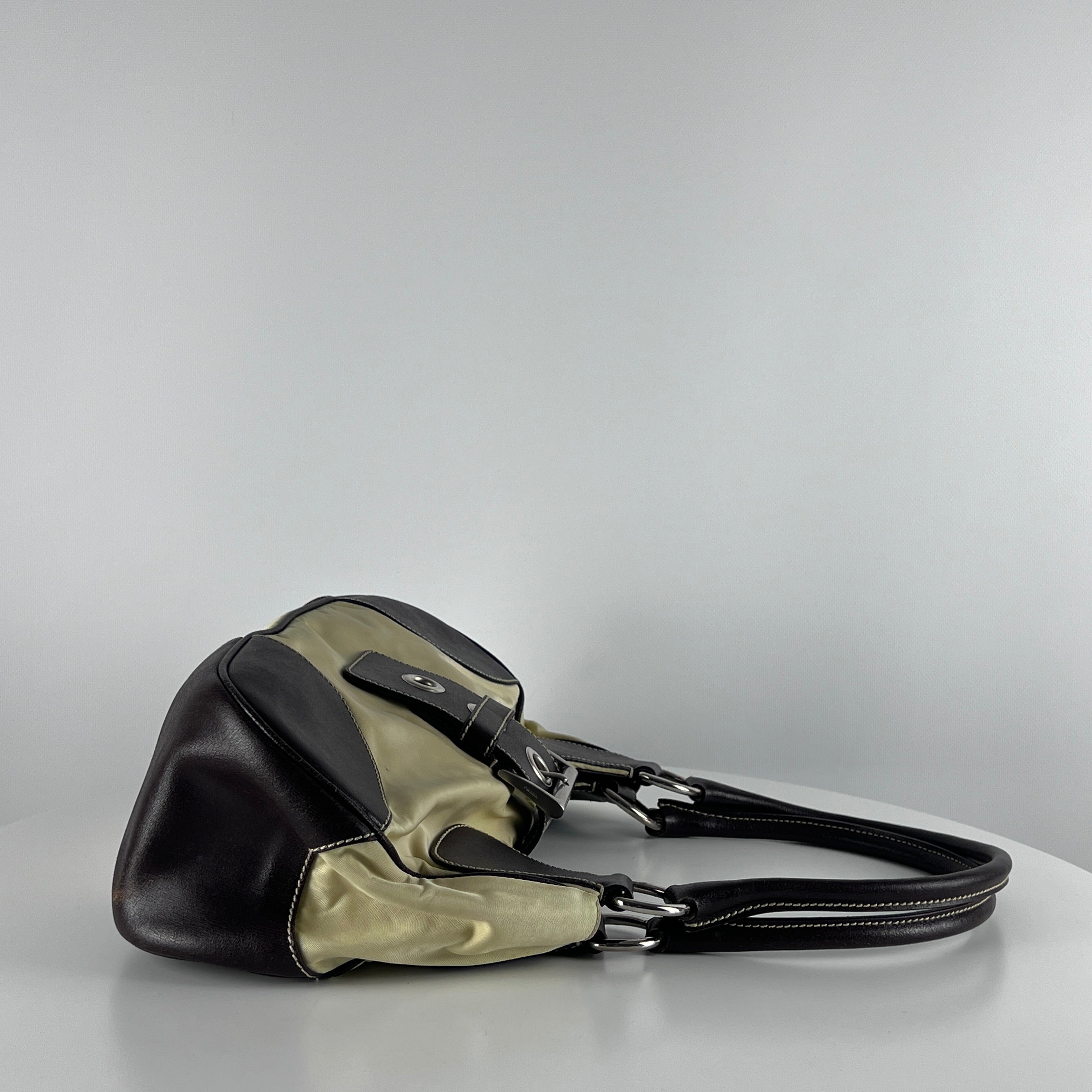 PRADA Hobo handbag in brown canvas and leather