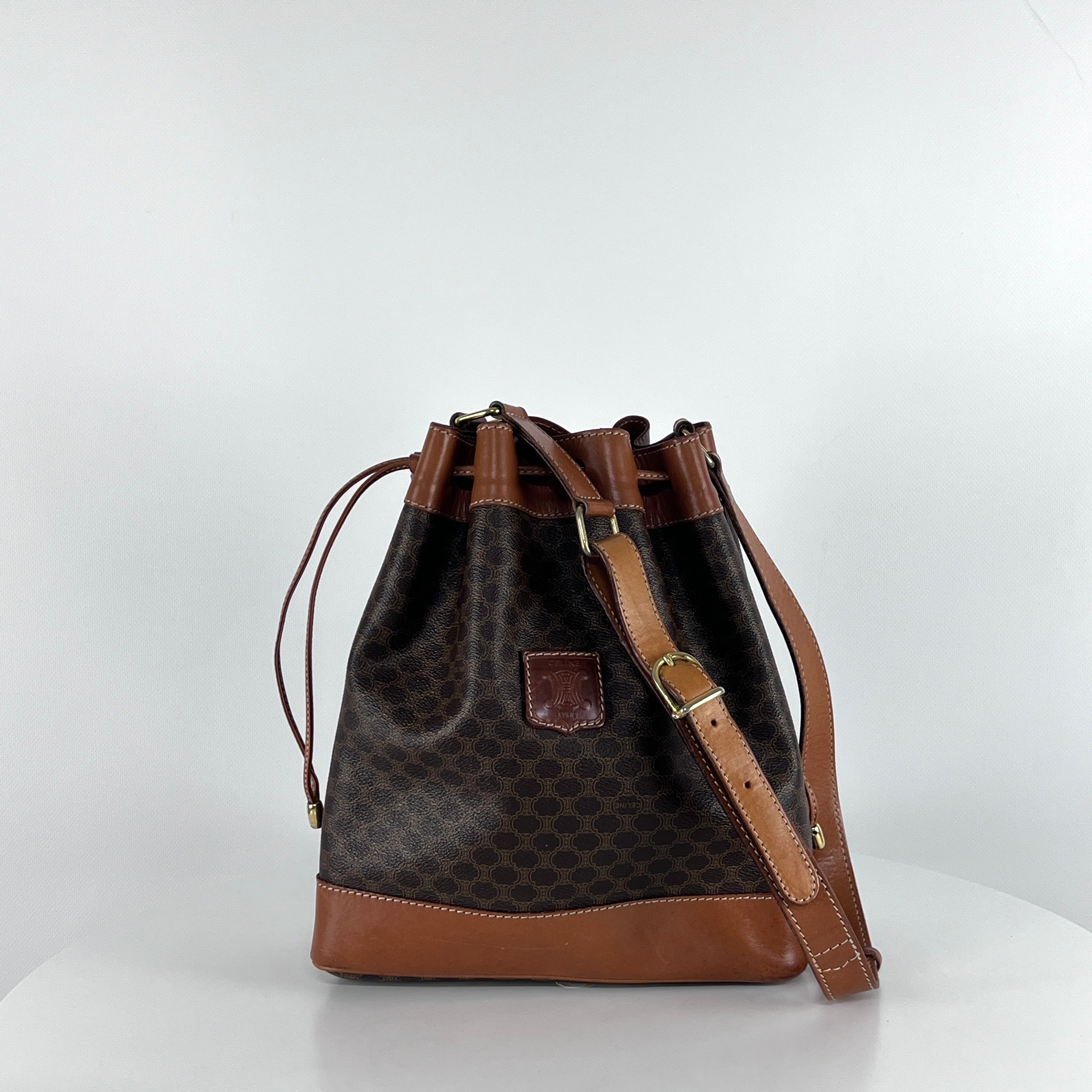 Sac à main CELINE Seau toile et cuir marron