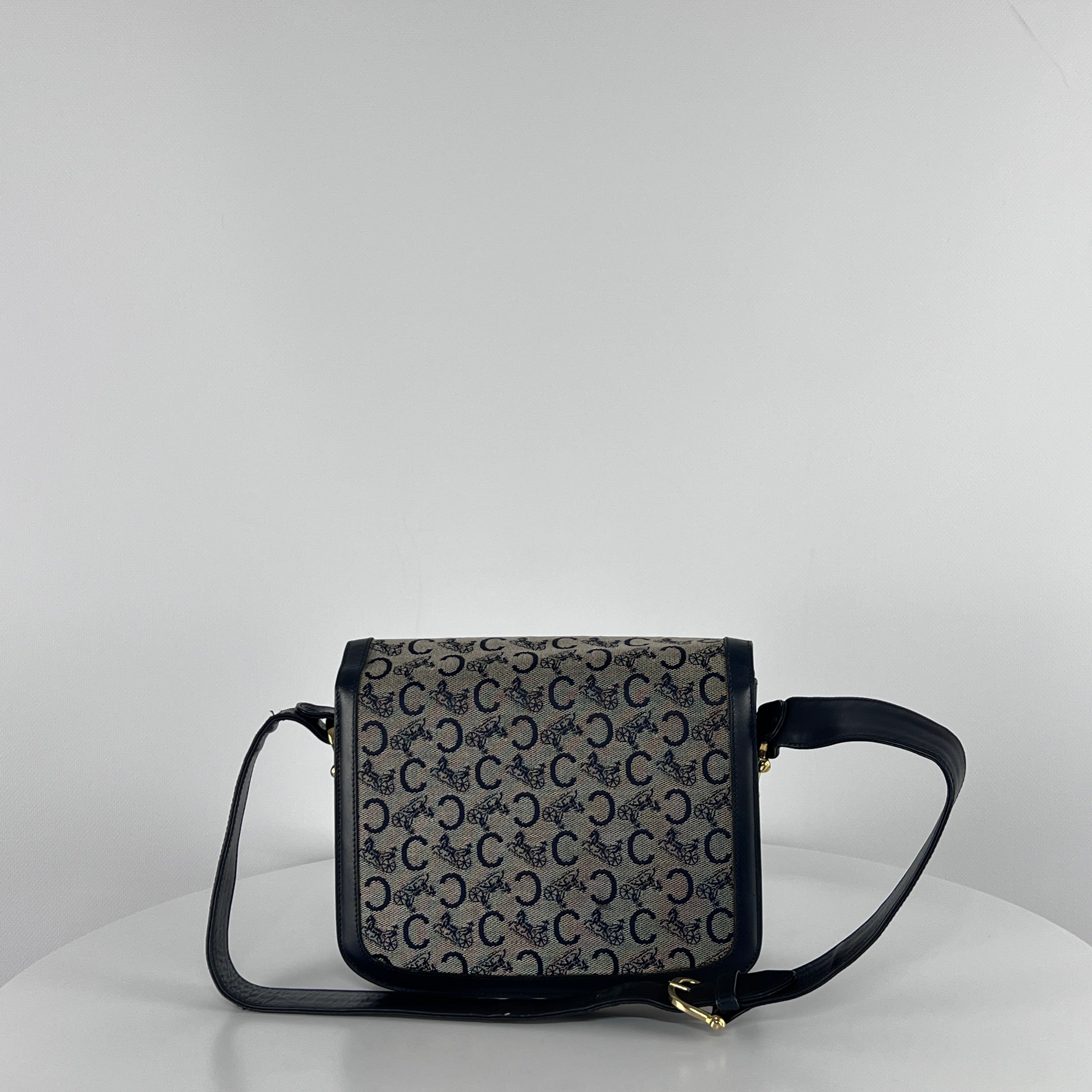 Sac à main CELINE Triomphe toile et cuir navy