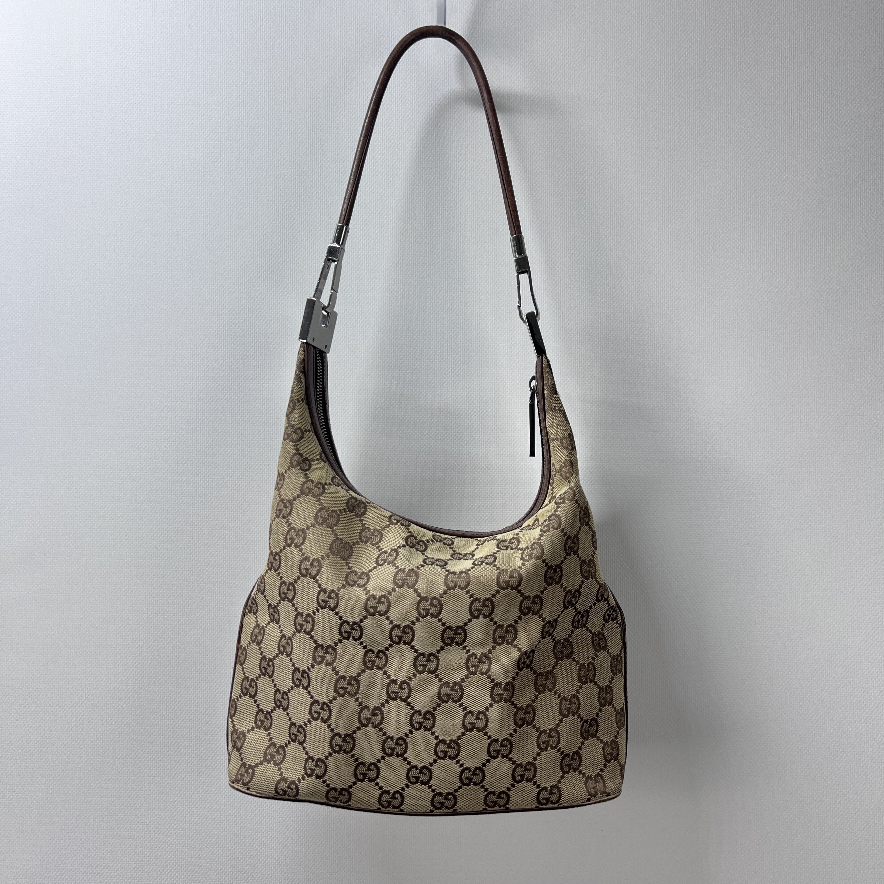 GUCCI Hobo handbag in brown canvas and leather