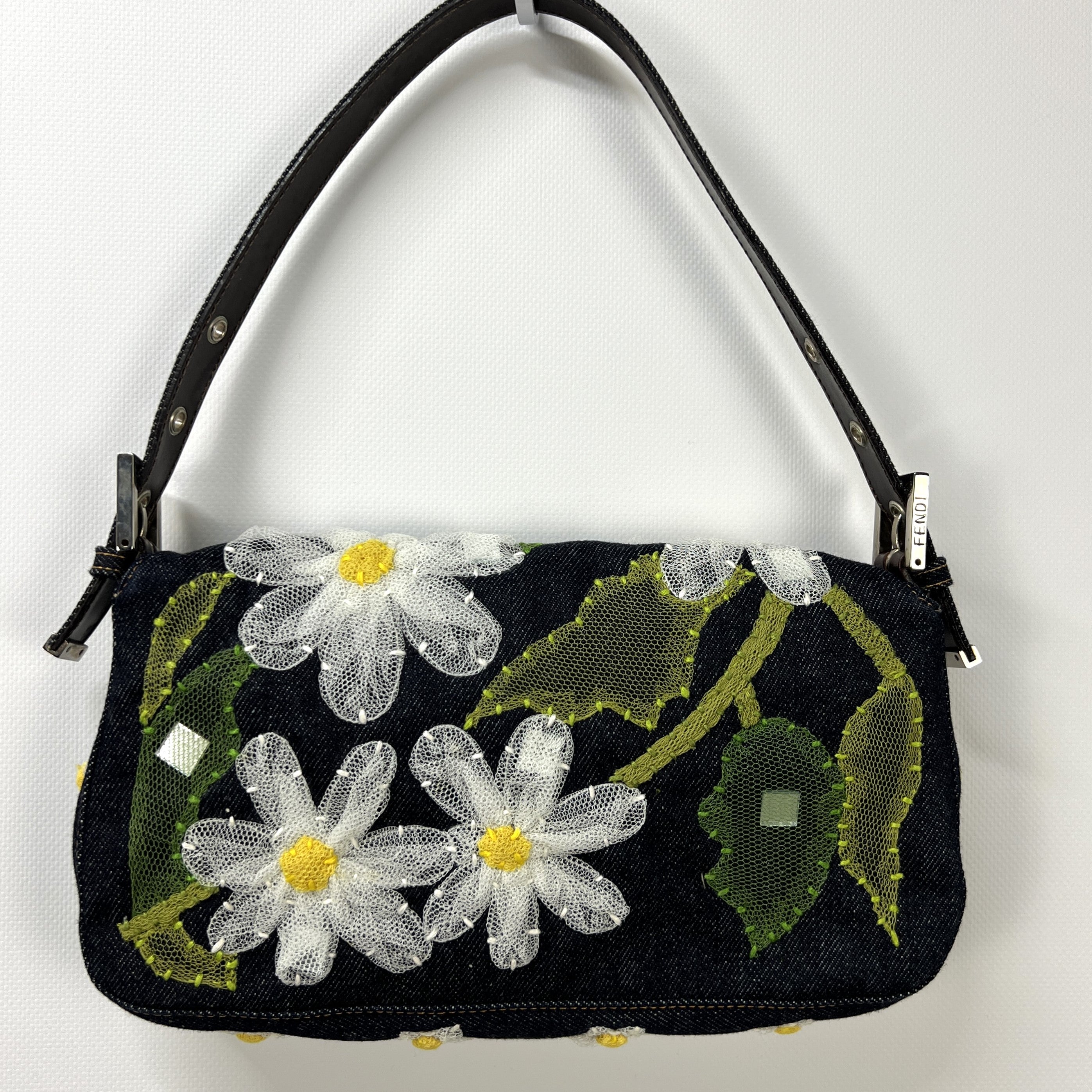 Sac à main FENDI Mamma Baguette denim bleu