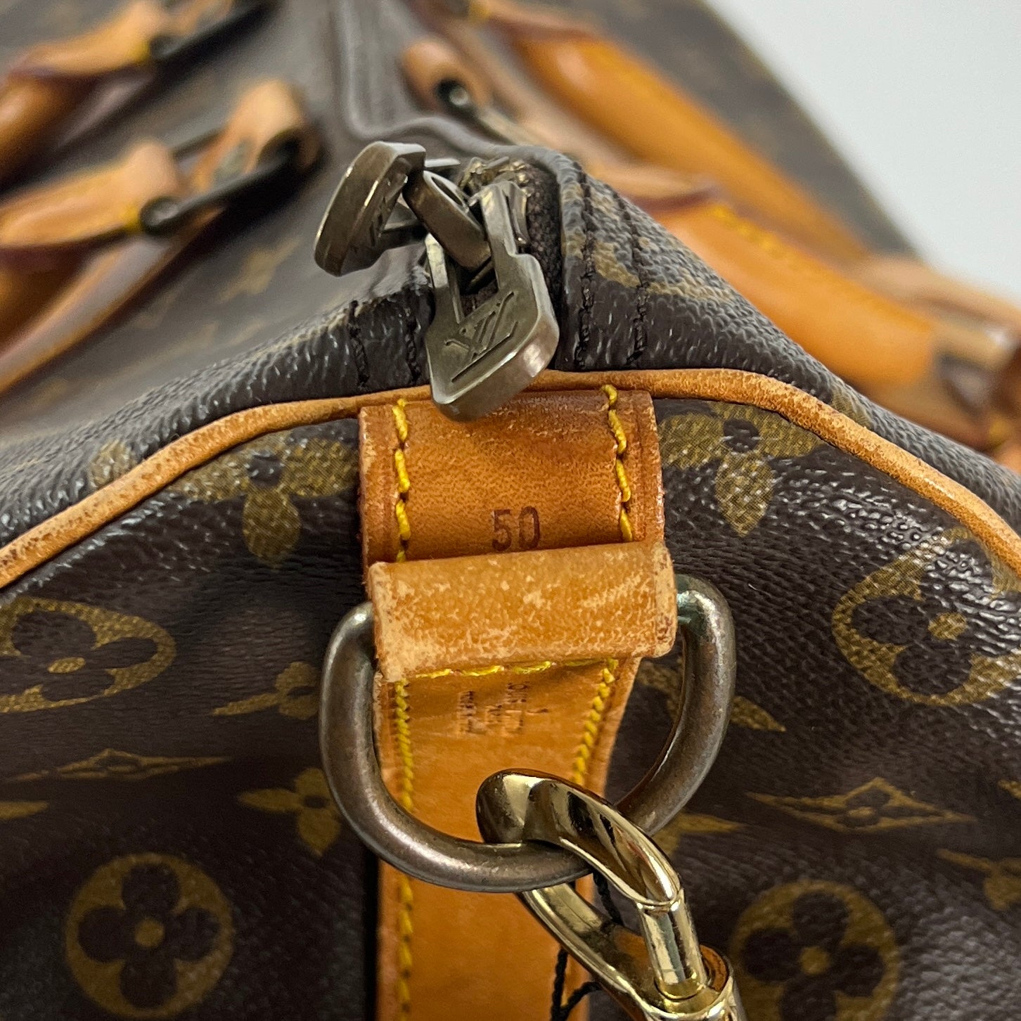 LOUIS VUITTON Keepall 50 canvas and brown leather handbag