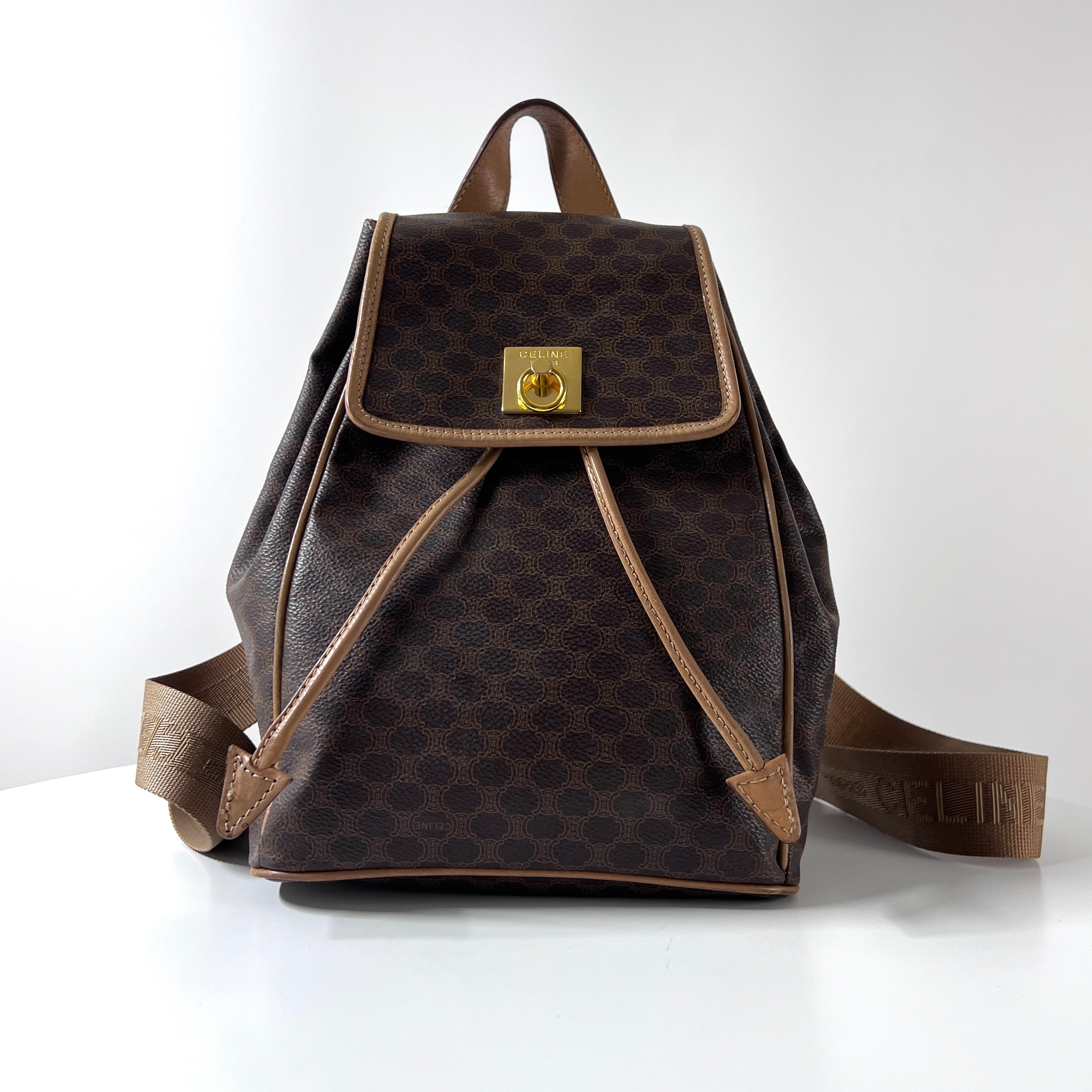 Sac à main CELINE Backpack toile et cuir marron