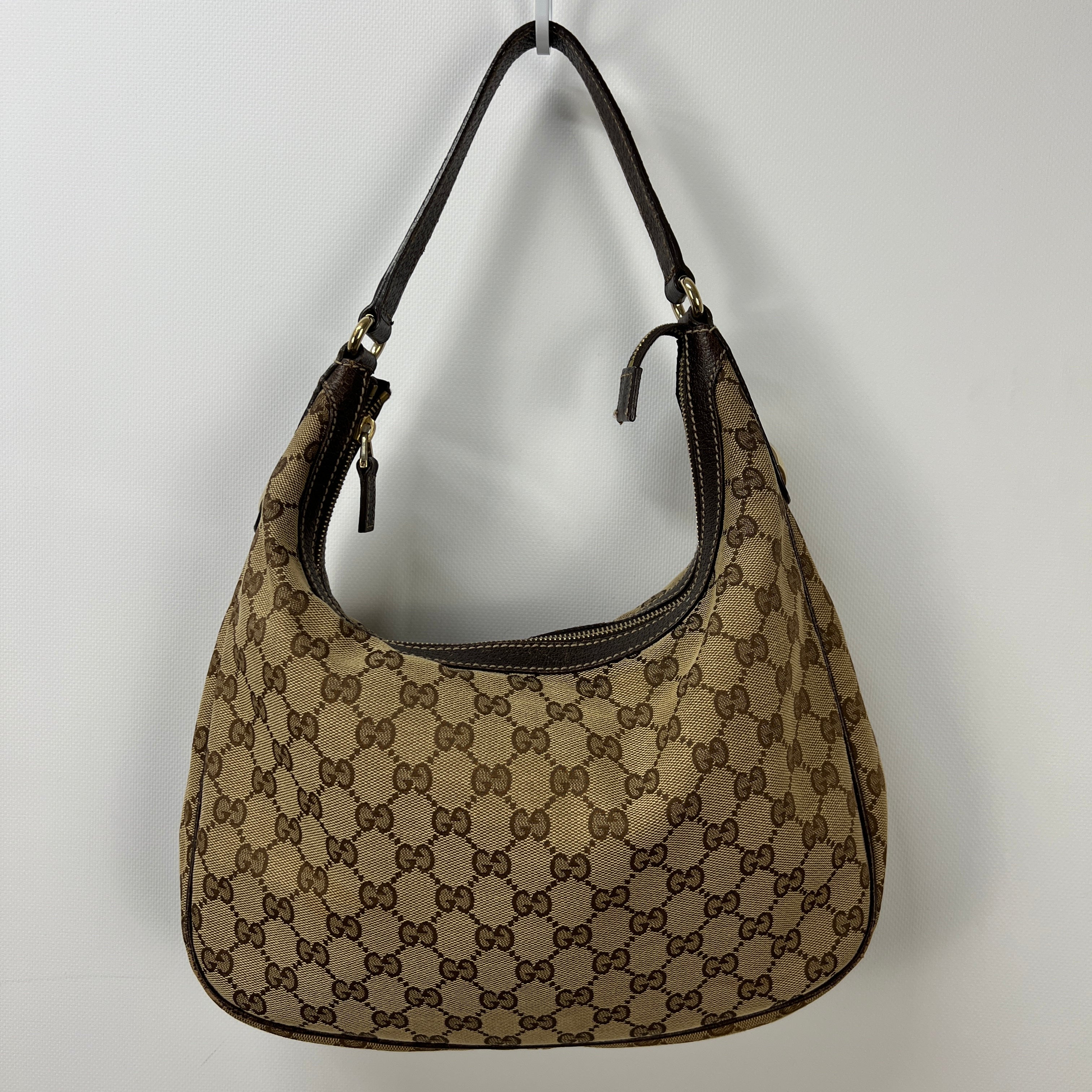 GUCCI Hobo handbag in brown canvas and leather