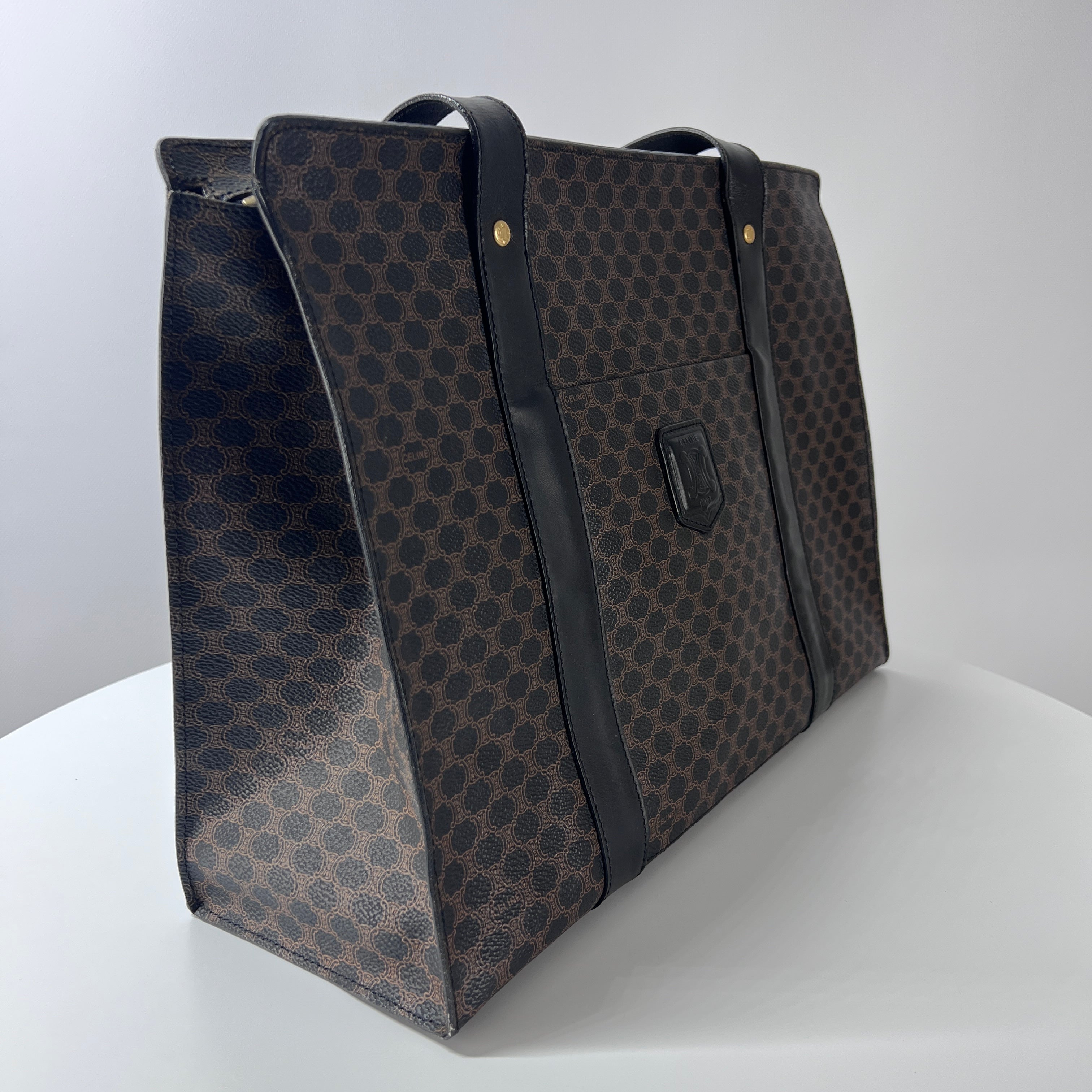 Sac à main CELINE Tote toile et cuir marron