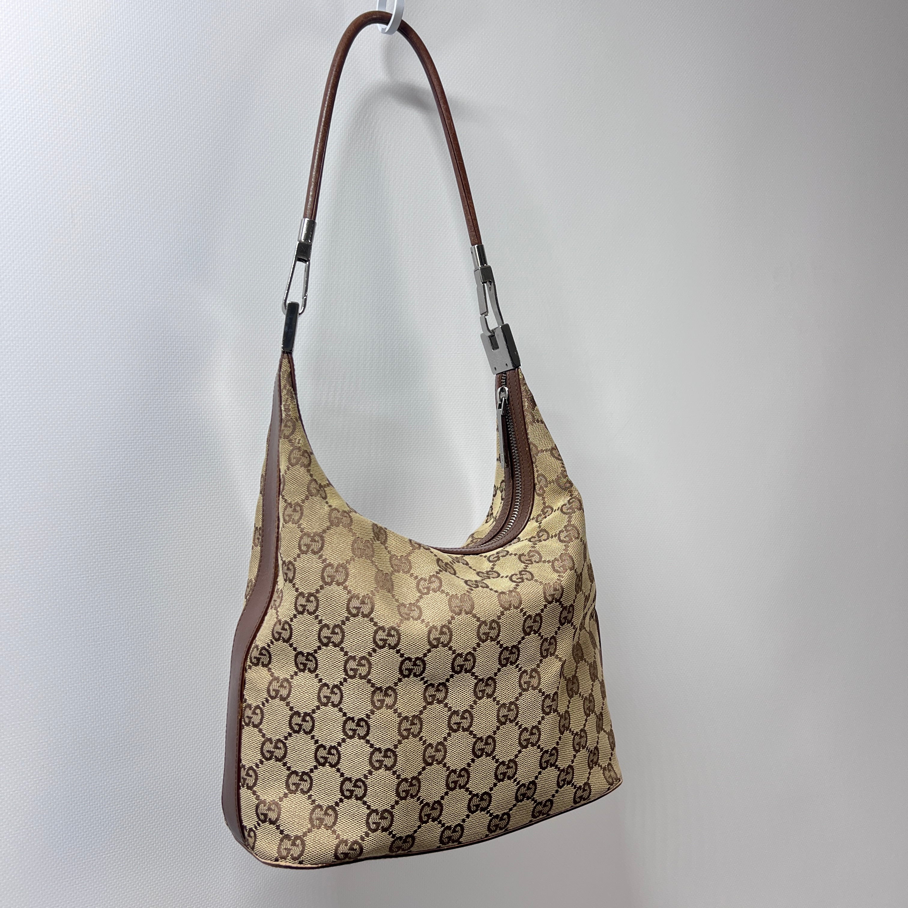 GUCCI Hobo handbag in brown canvas and leather