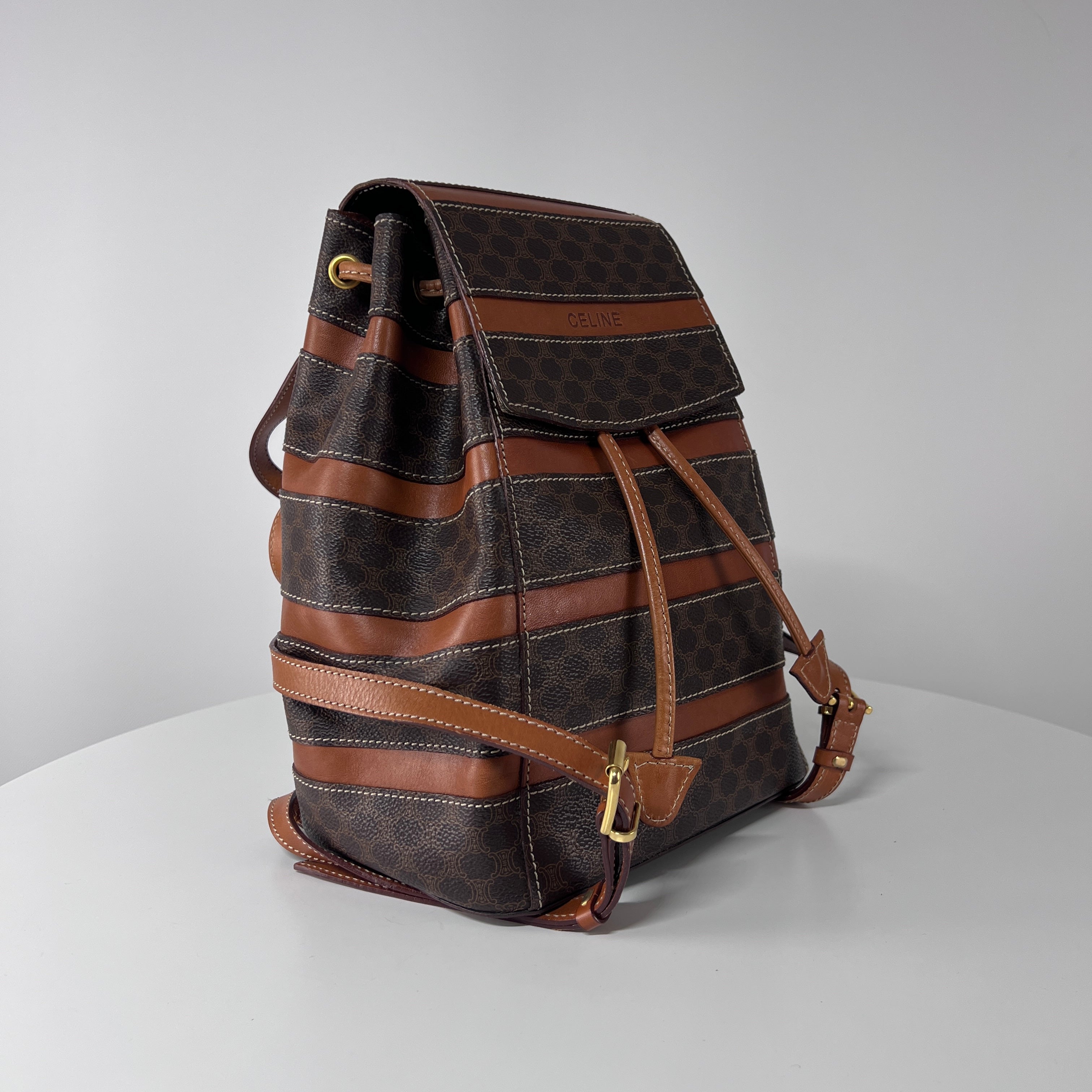 CELINE Backpack canvas and brown leather handbag