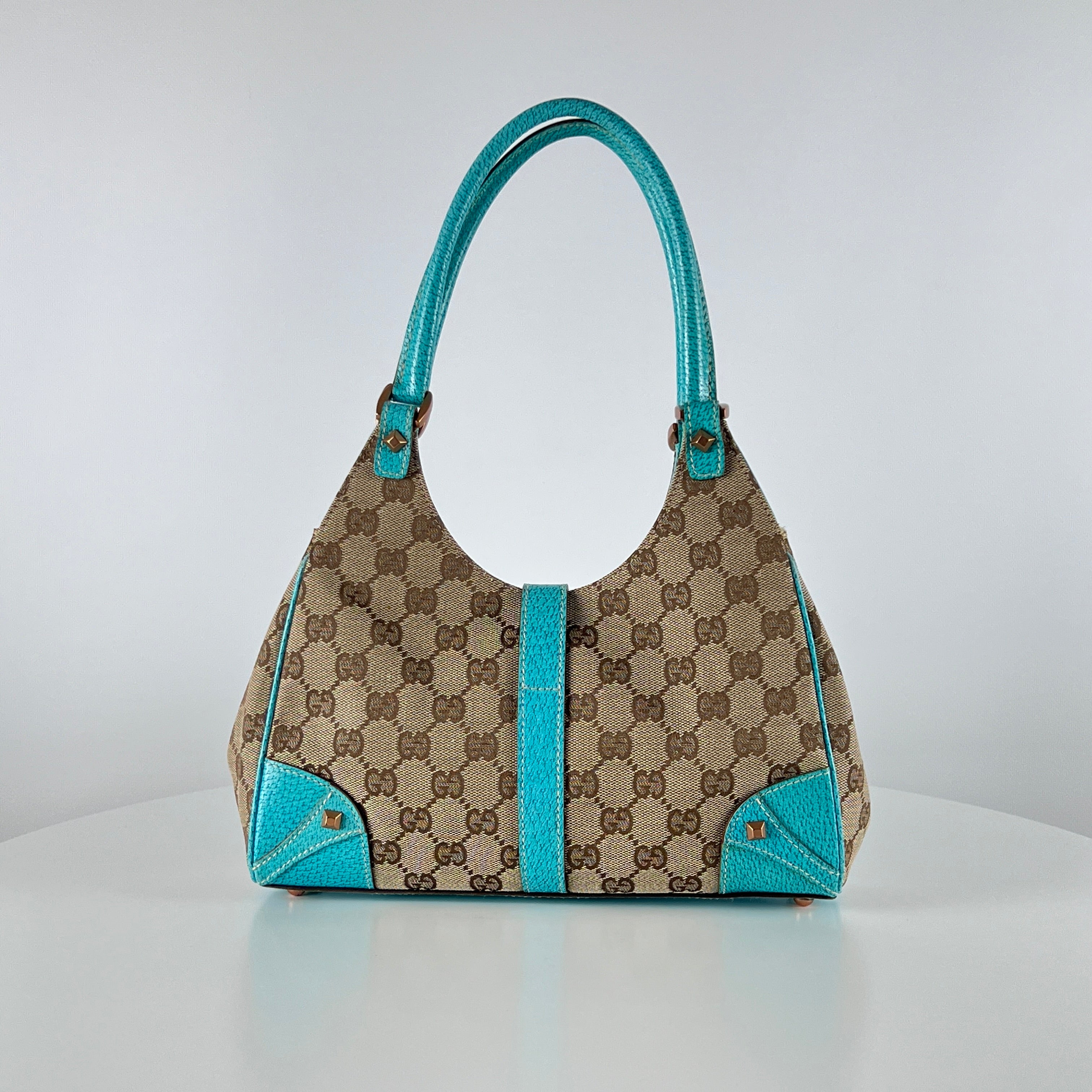 Sac à main GUCCI Jackie toile et cuir bleu