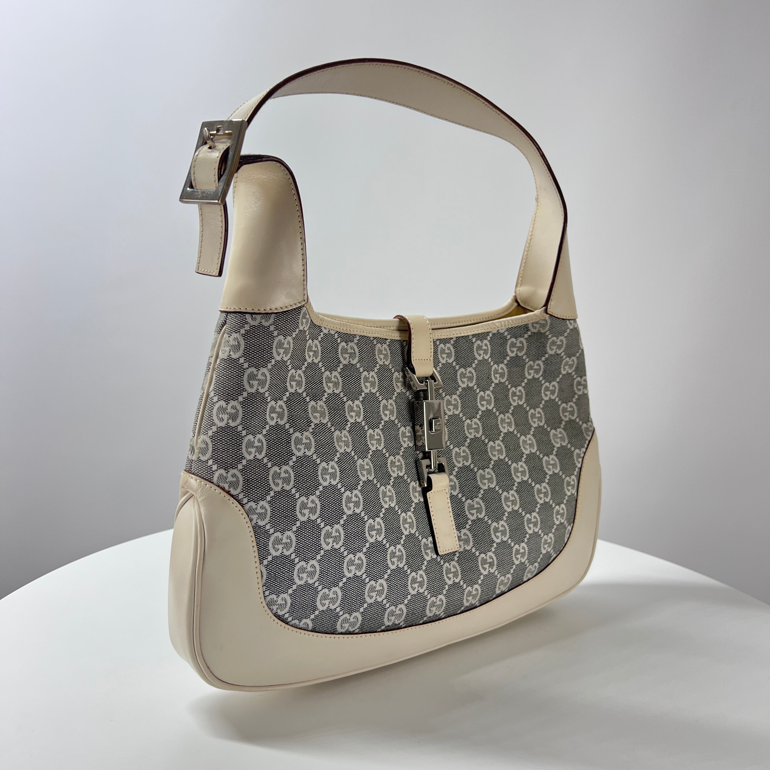 Sac à main GUCCI Jackie toile et cuir beige