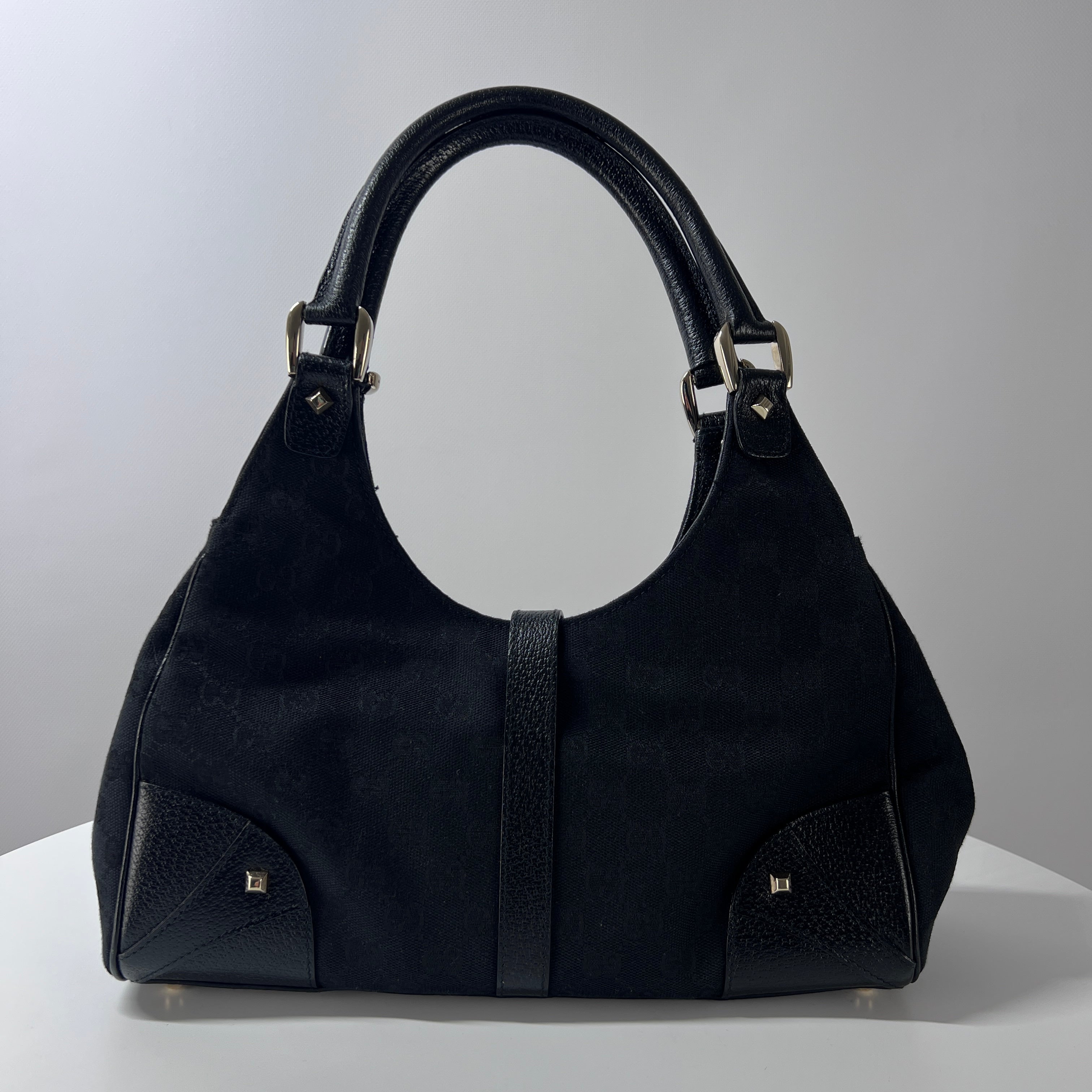 GUCCI Jackie canvas and black leather handbag