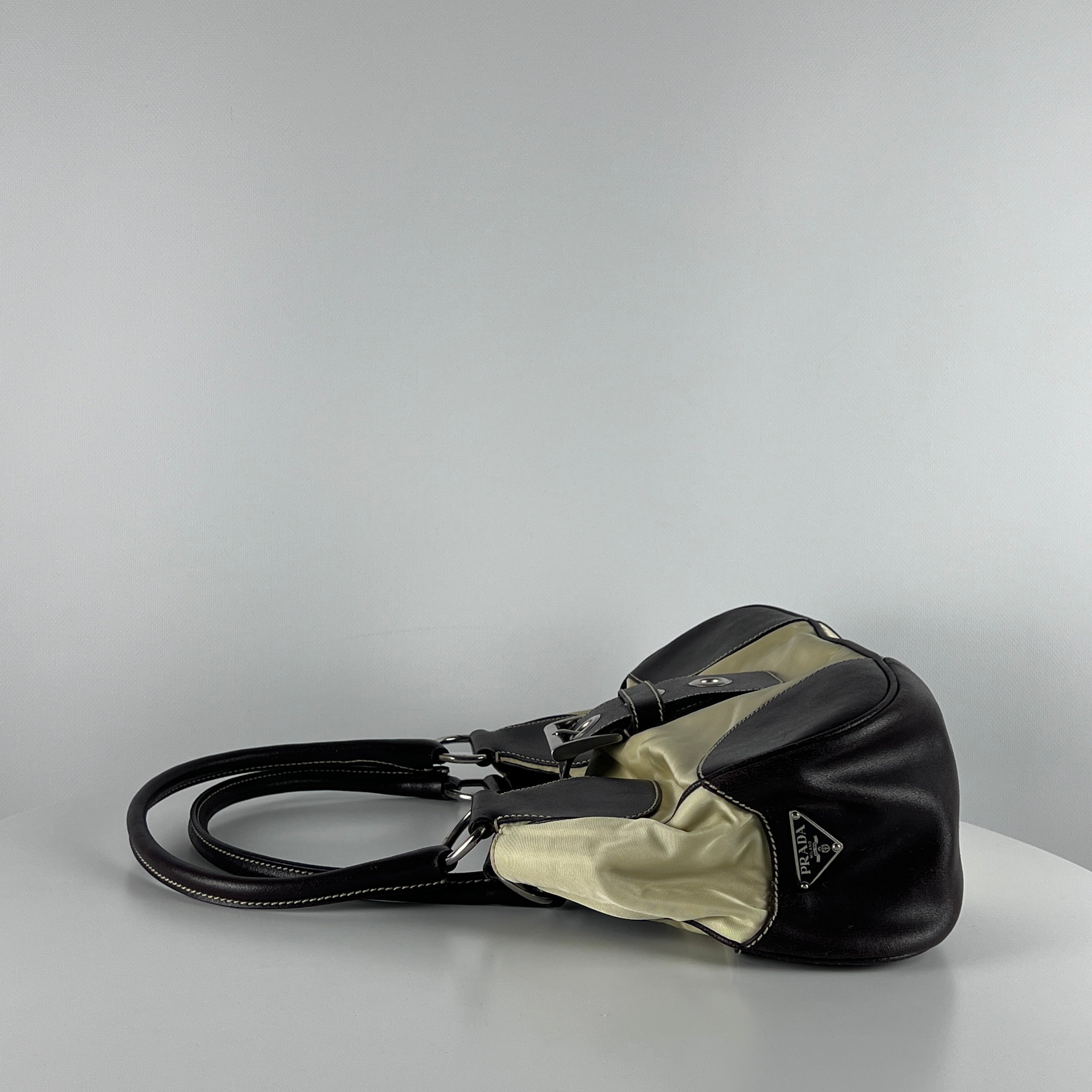 PRADA Hobo handbag in brown canvas and leather