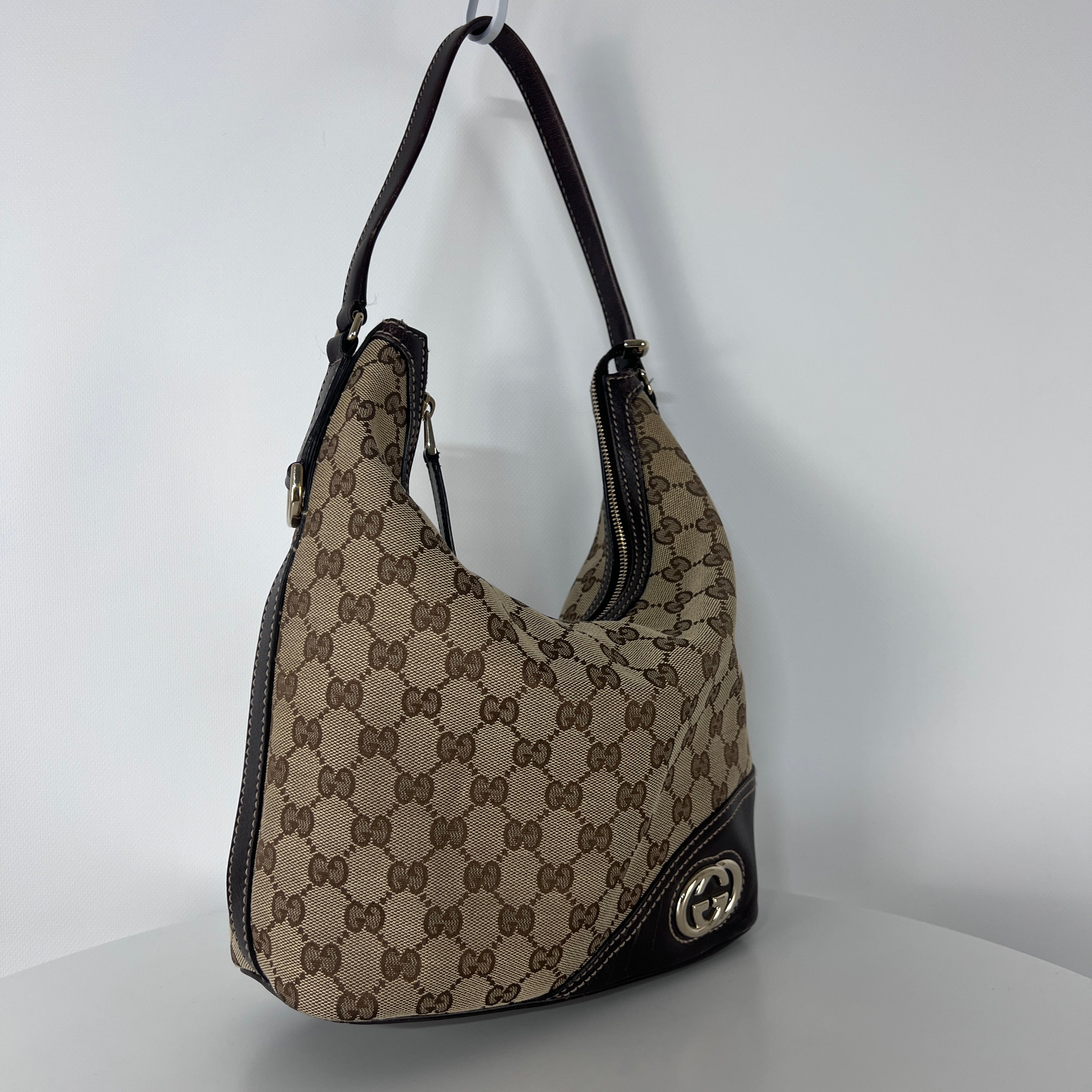 GUCCI Hobo handbag in brown canvas and leather