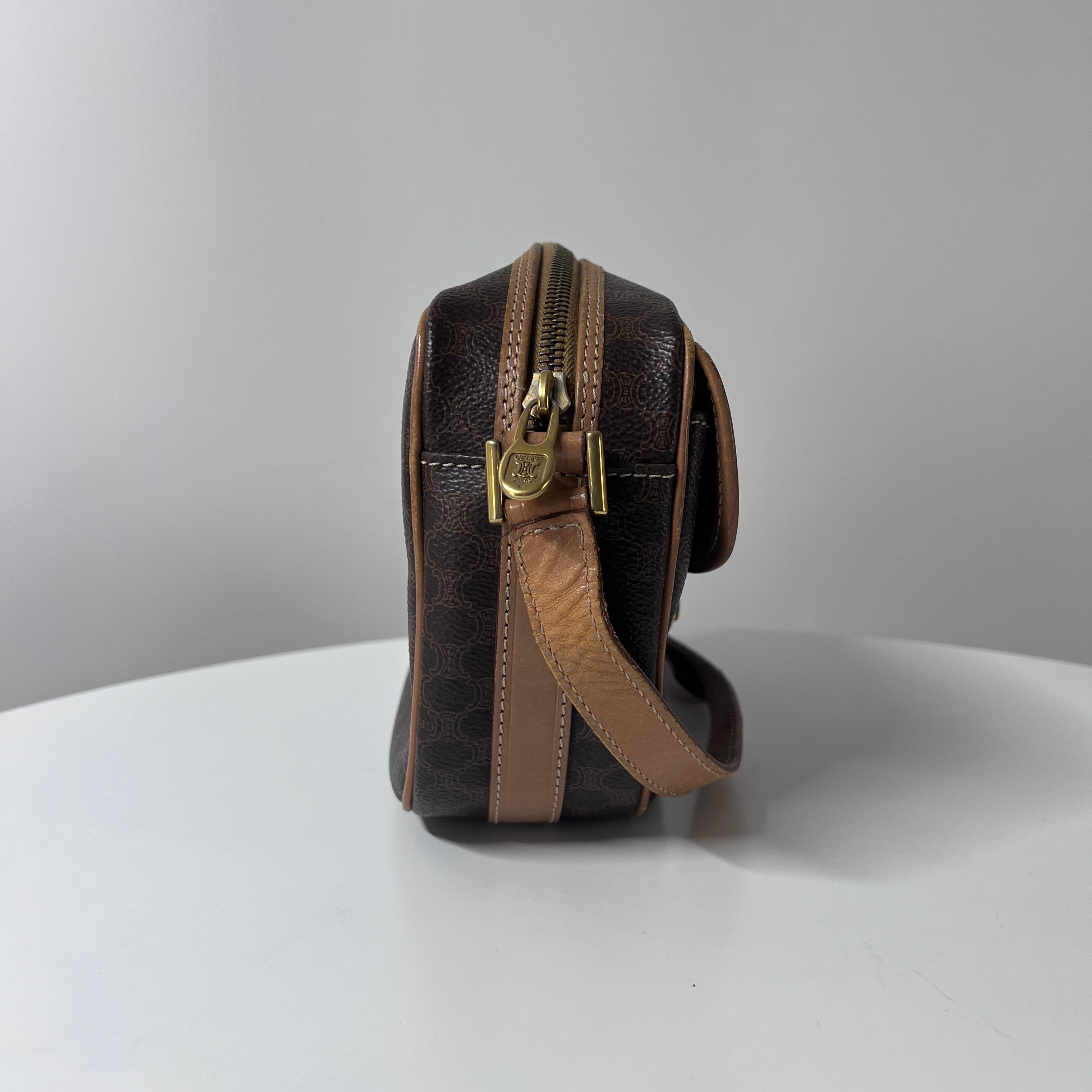 CELINE canvas and brown leather handbag