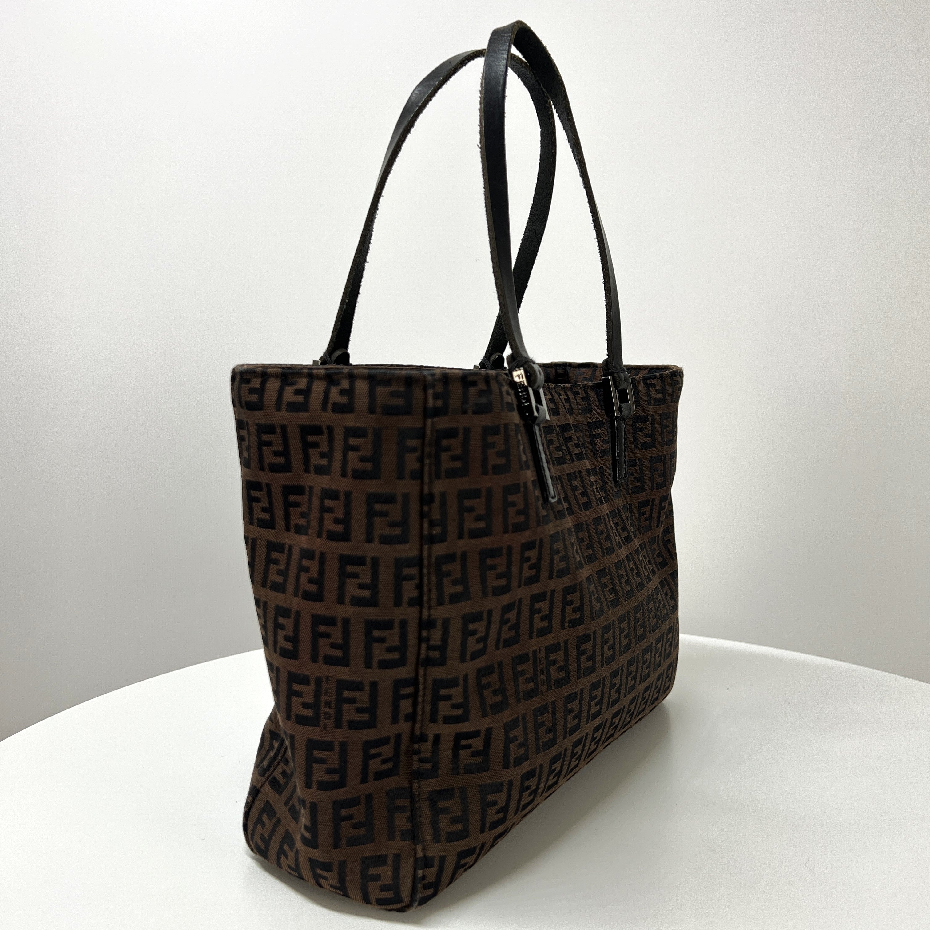 FENDI canvas and brown leather handbag
