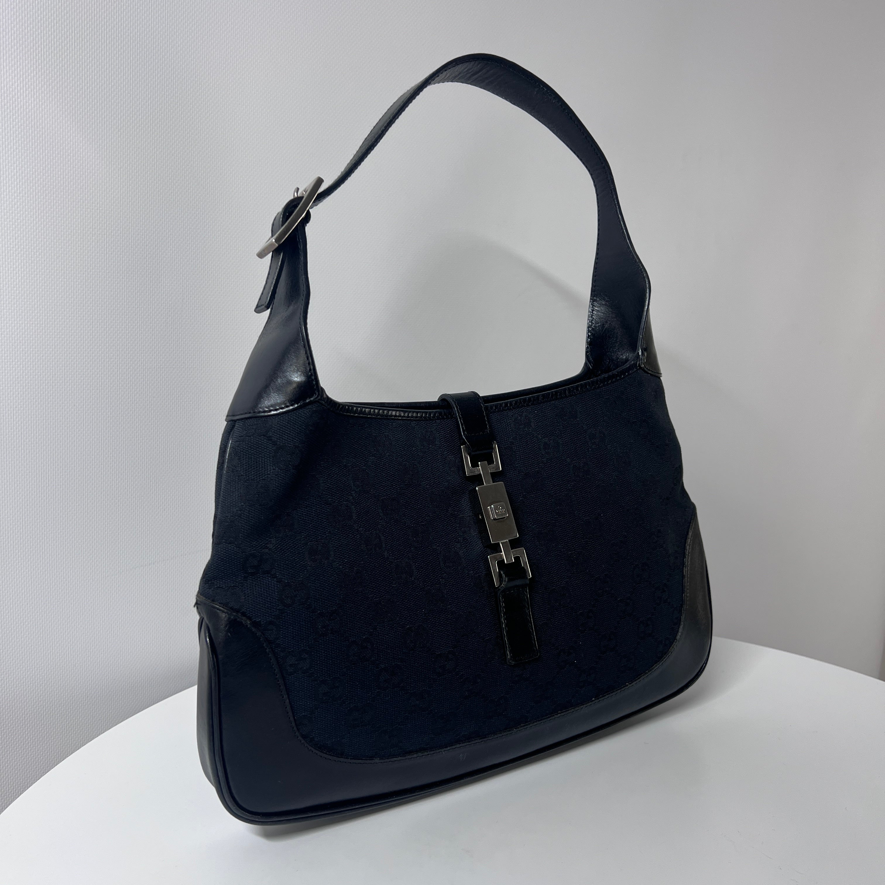 Sac à main GUCCI Jackie toile et cuir noir