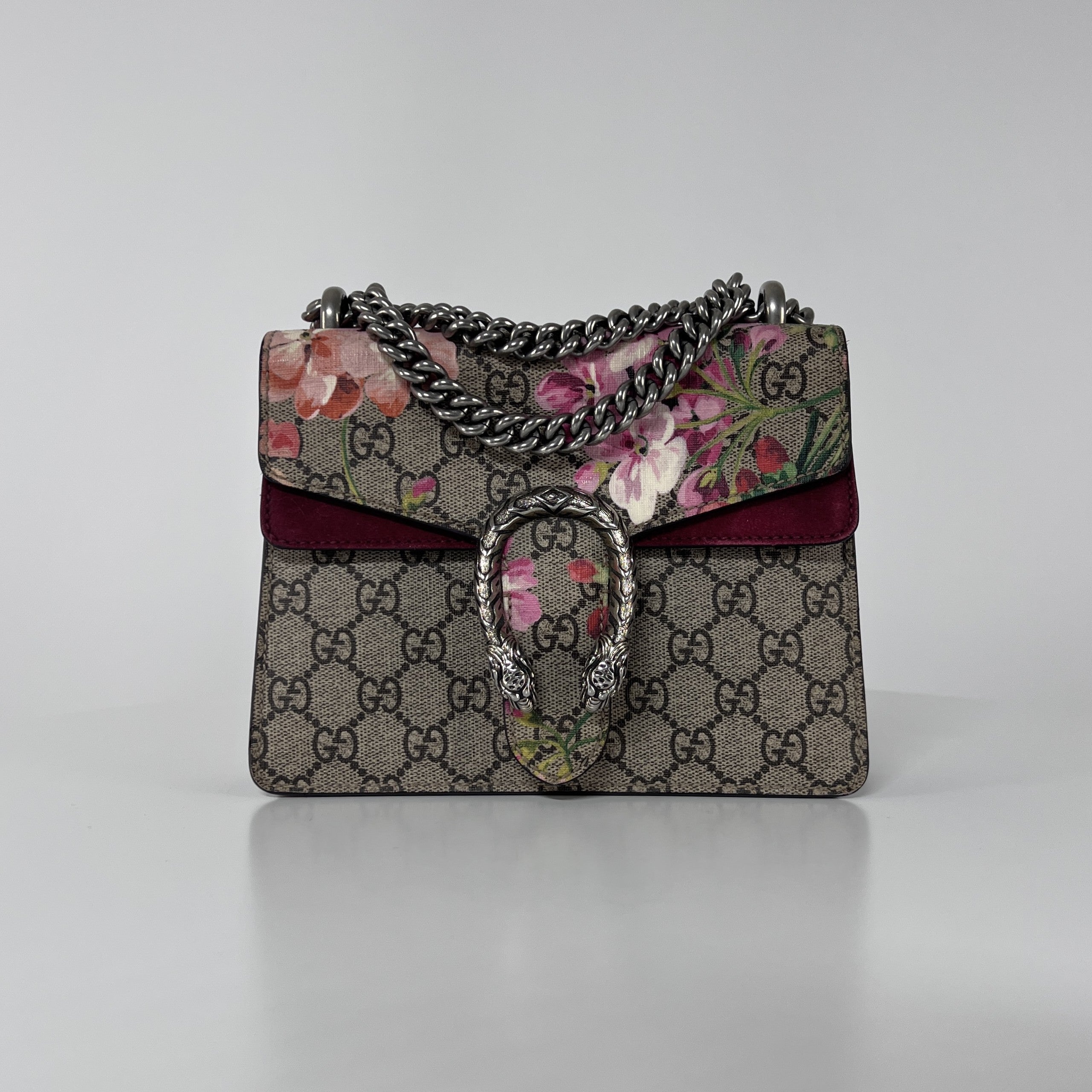 GUCCI Dionysus canvas and brown leather handbag
