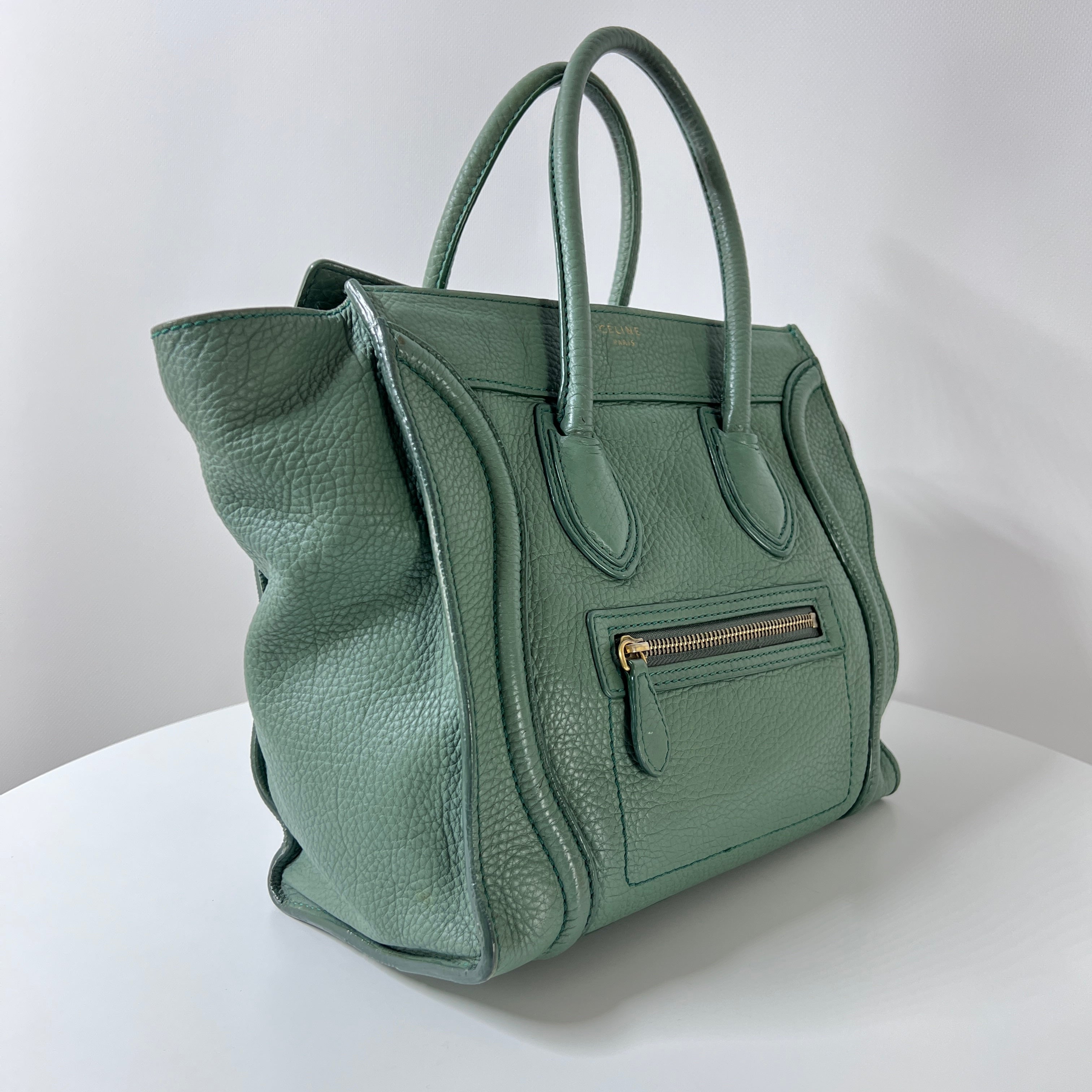 Sac à main CELINE Micro Luggage cuir vert