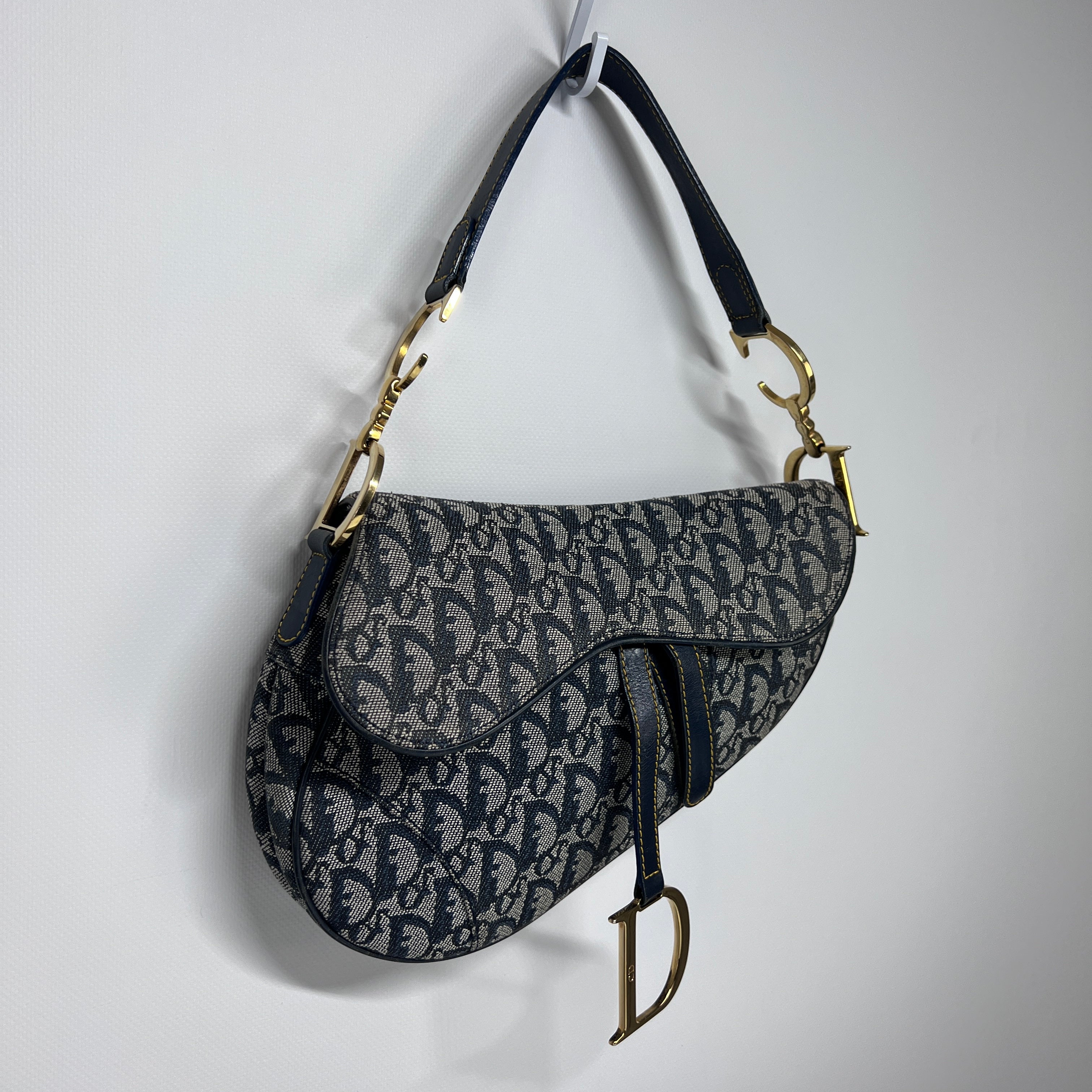 Sac à main DIOR Saddle toile et cuir bleu