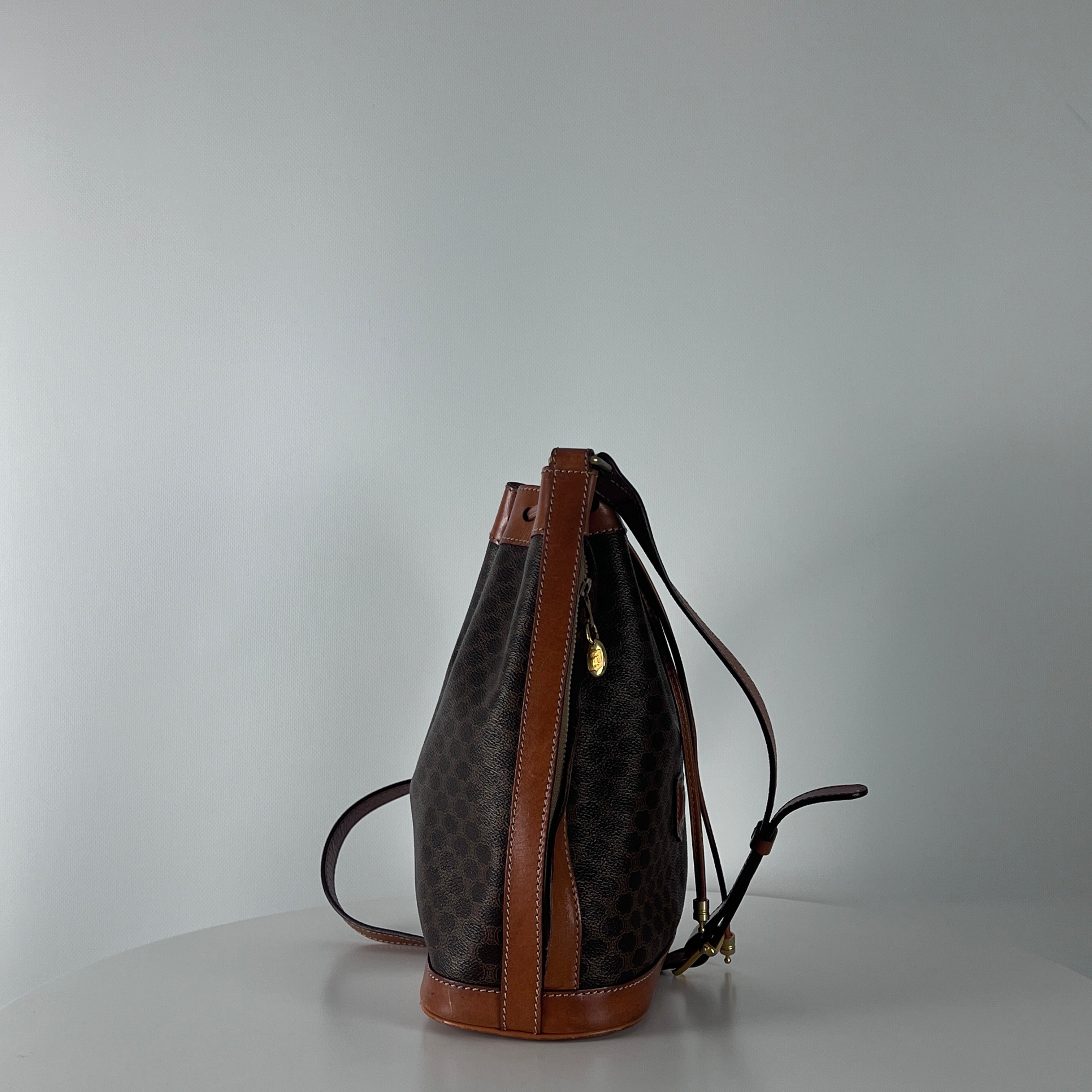 Sac à main CELINE Seau toile et cuir marron