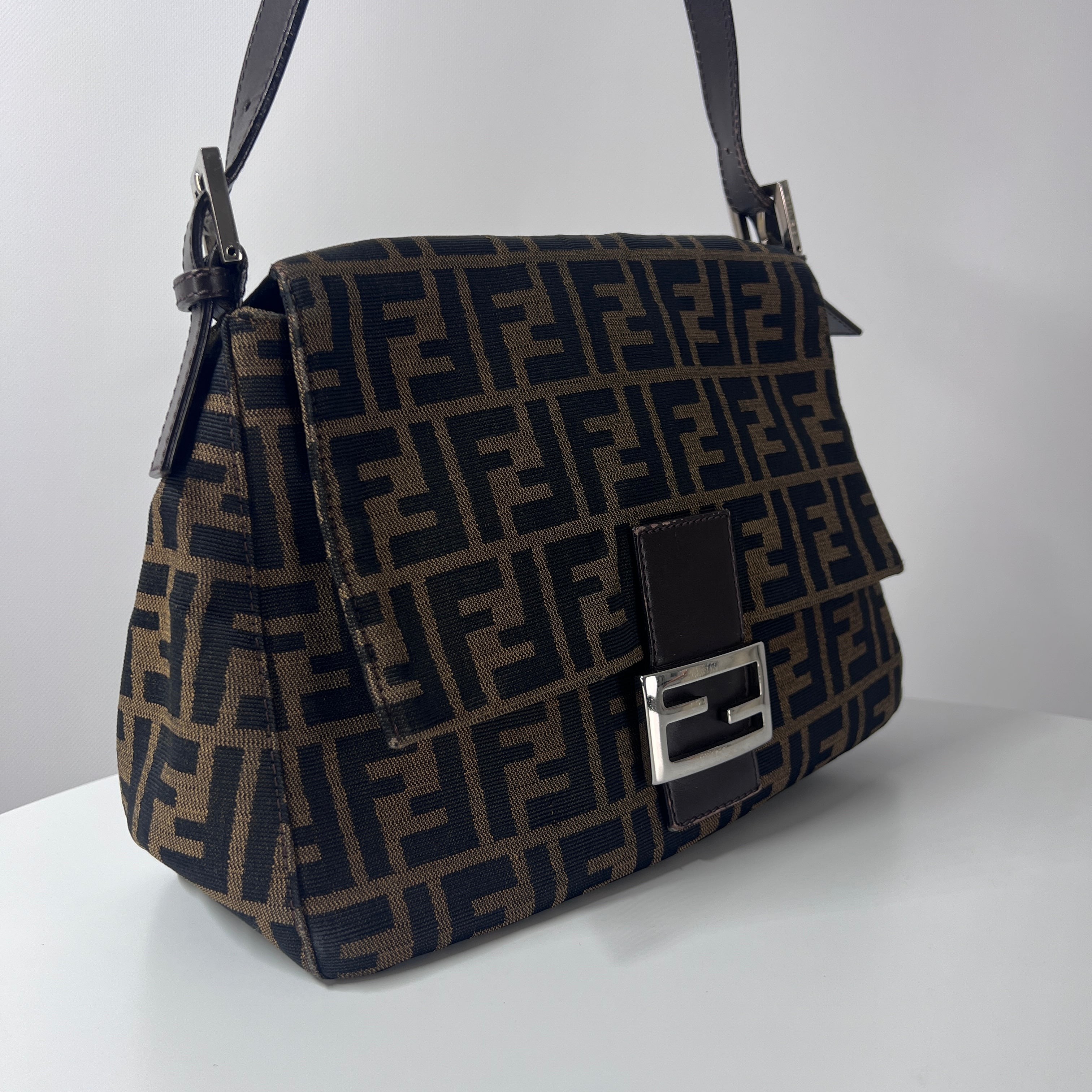 Sac à main FENDI Mamma toile et cuir marron