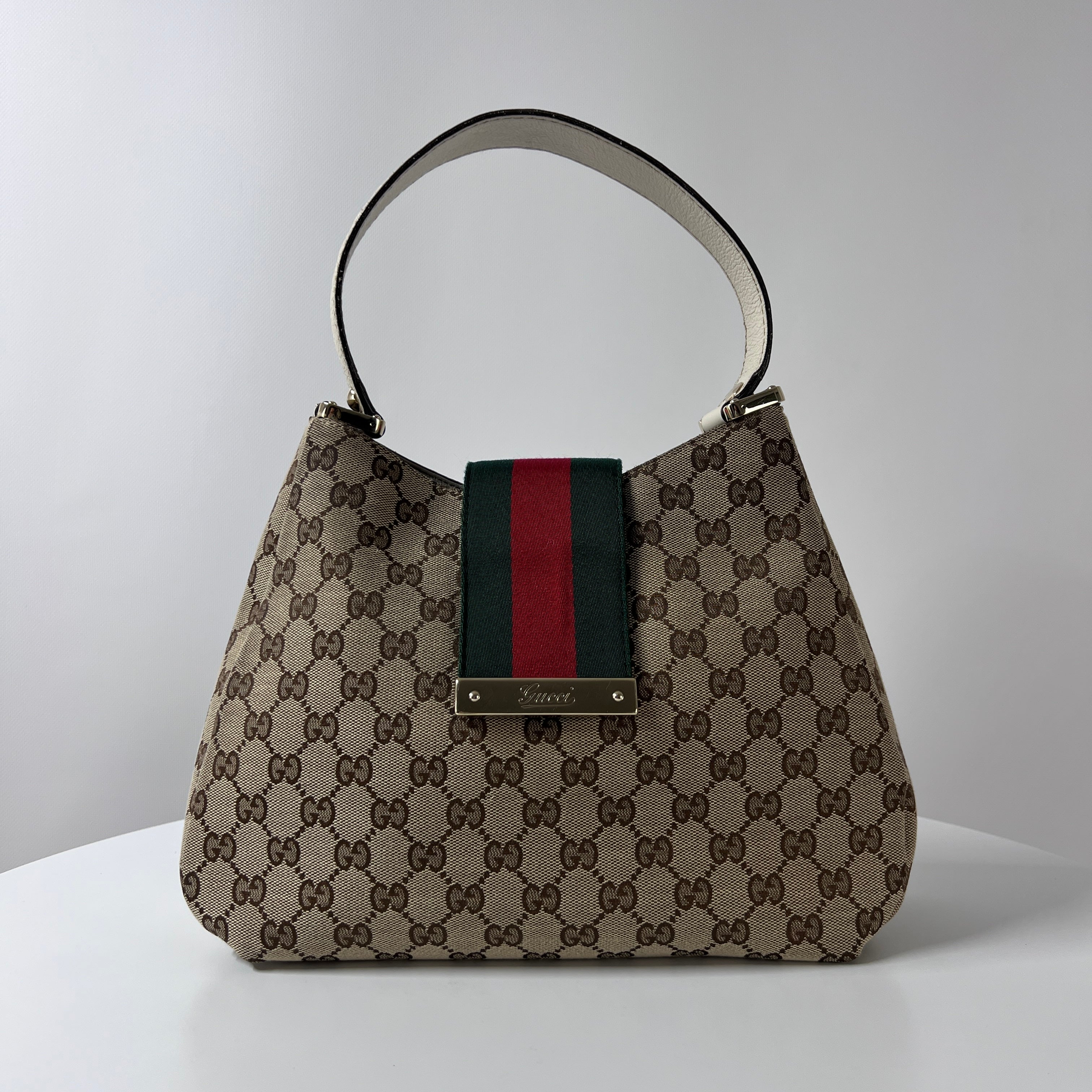 GUCCI Hobo handbag in beige canvas and leather