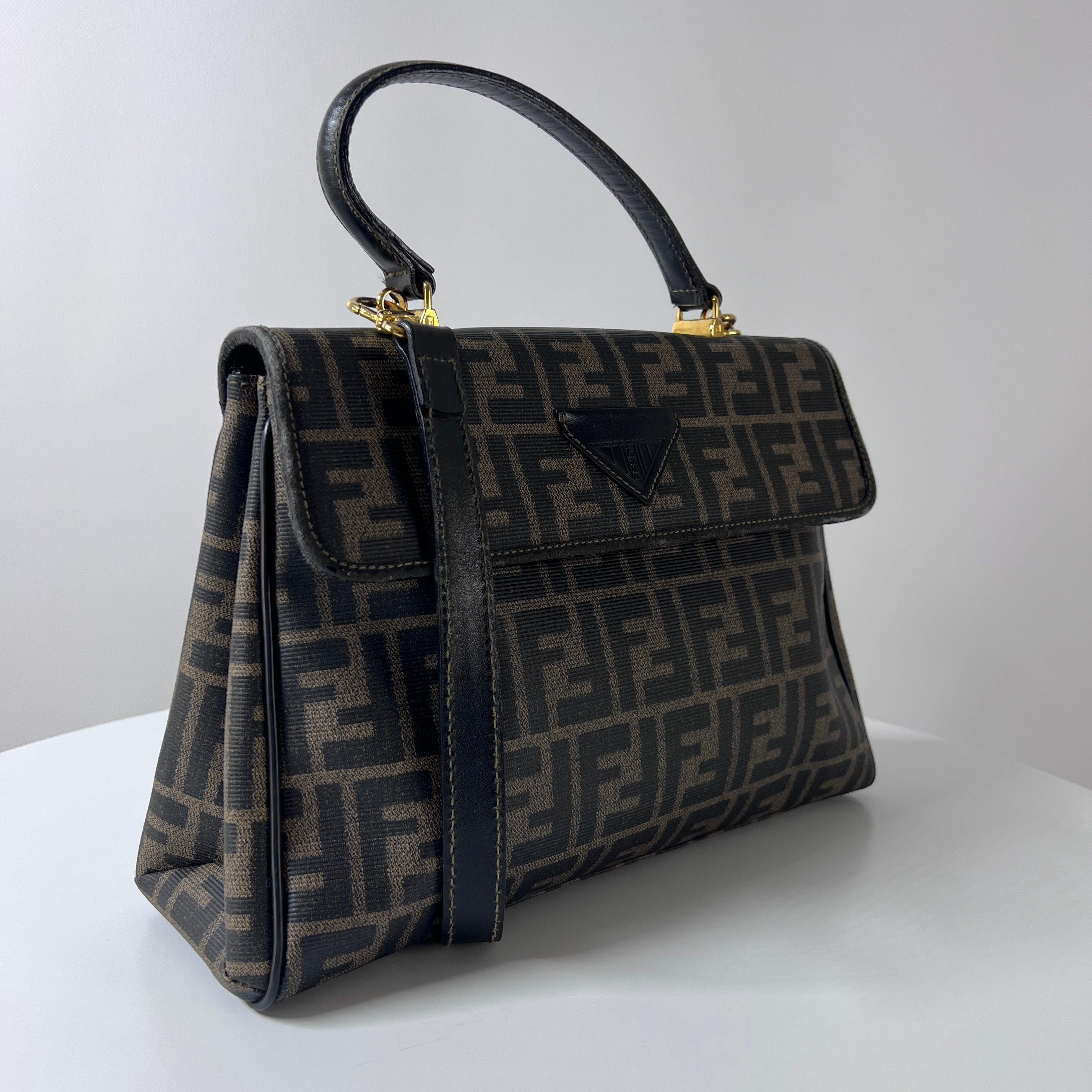 FENDI Hand Soulder canvas and brown leather handbag