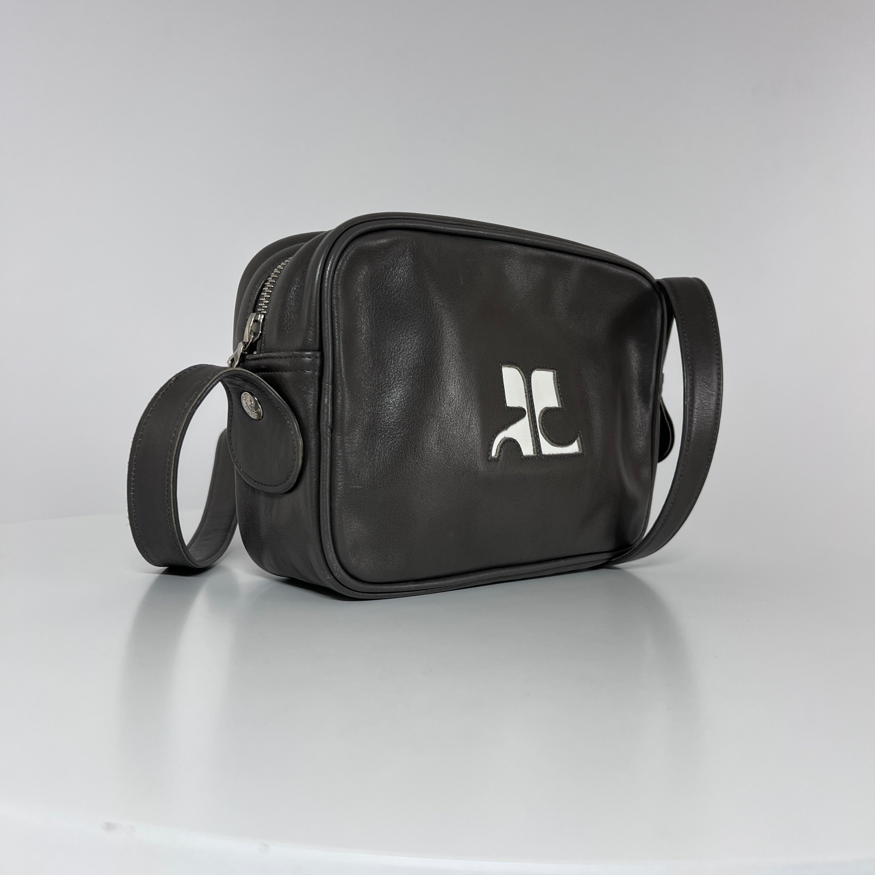 COURREGES Camera gray leather handbag