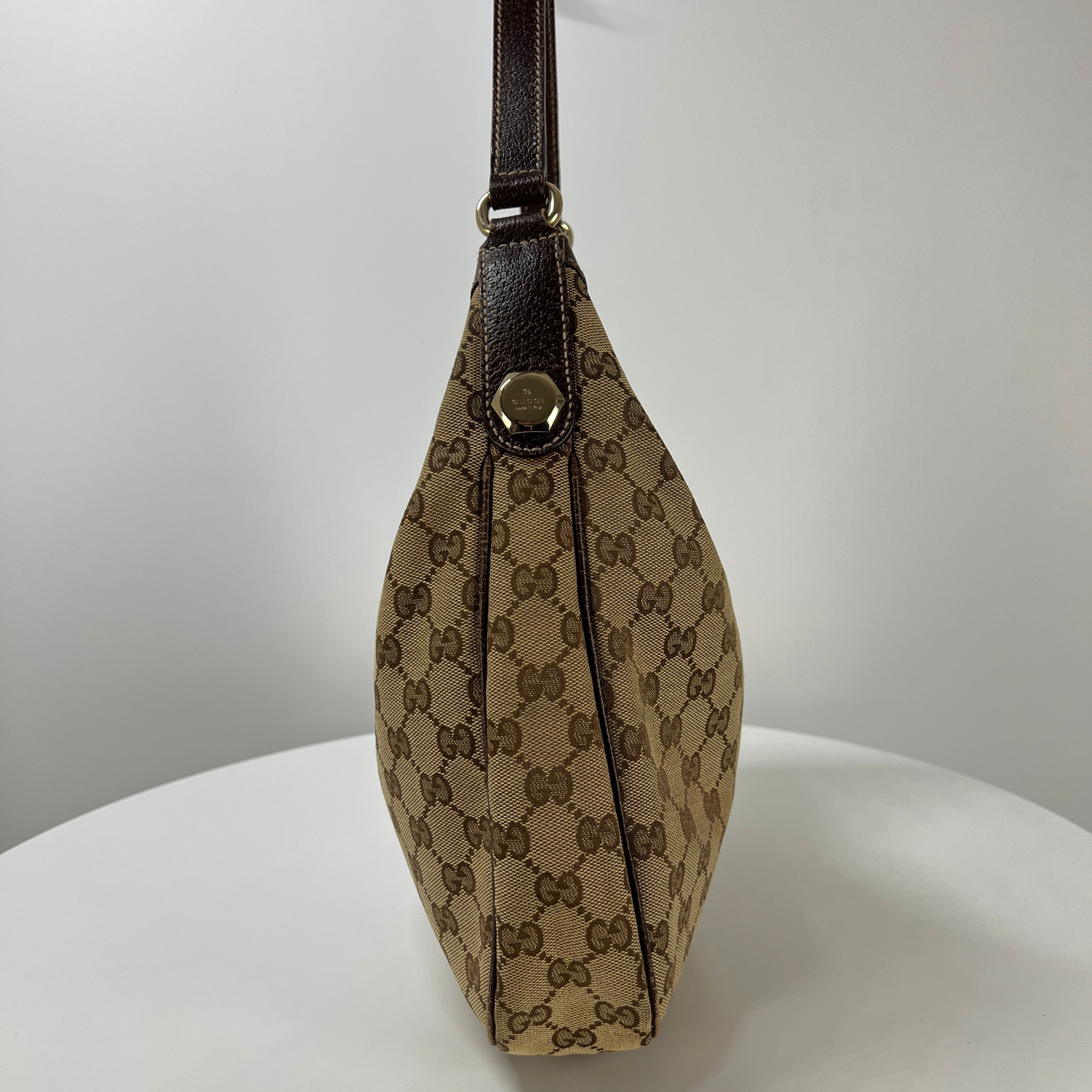 GUCCI Hobo handbag in brown canvas and leather