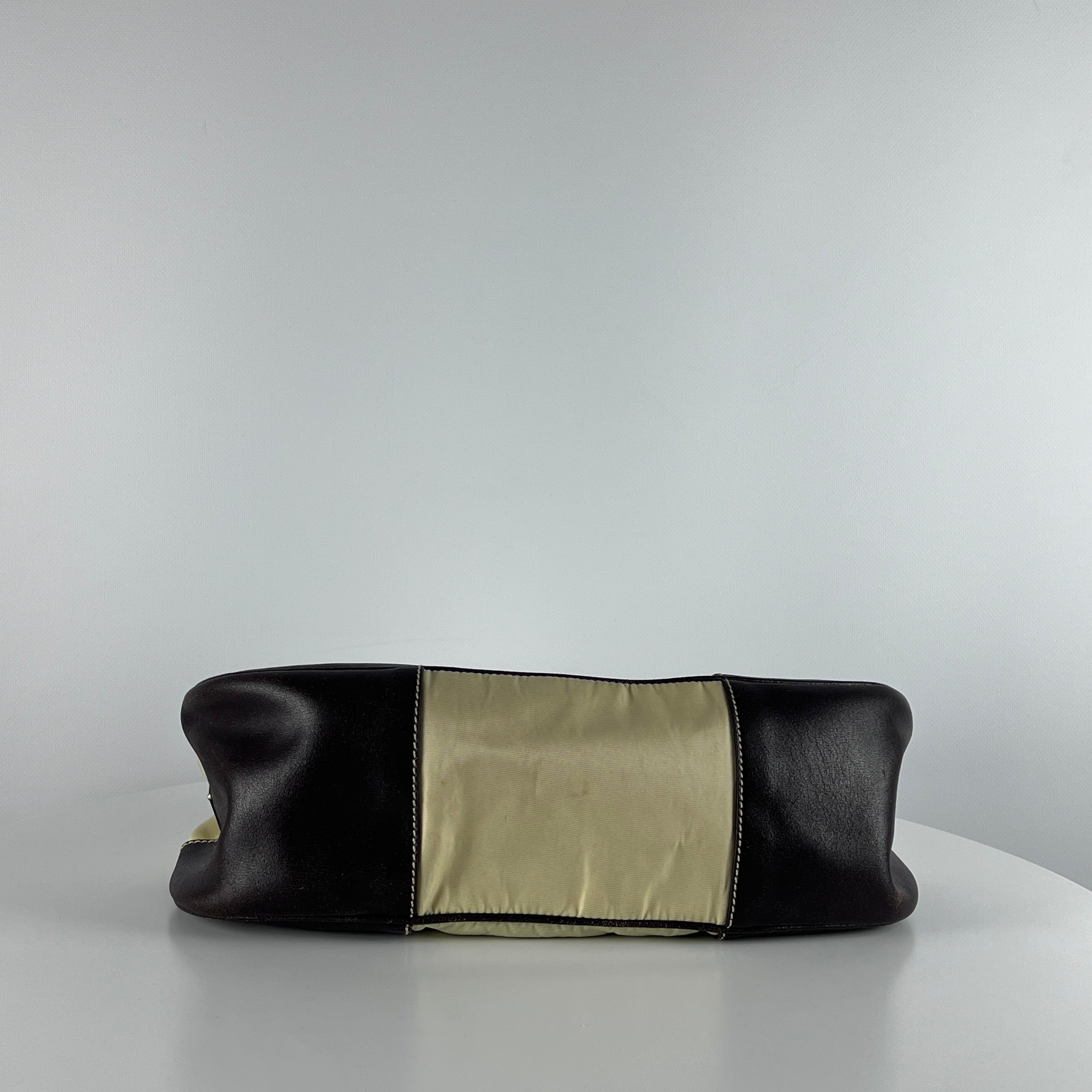 PRADA Hobo handbag in brown canvas and leather