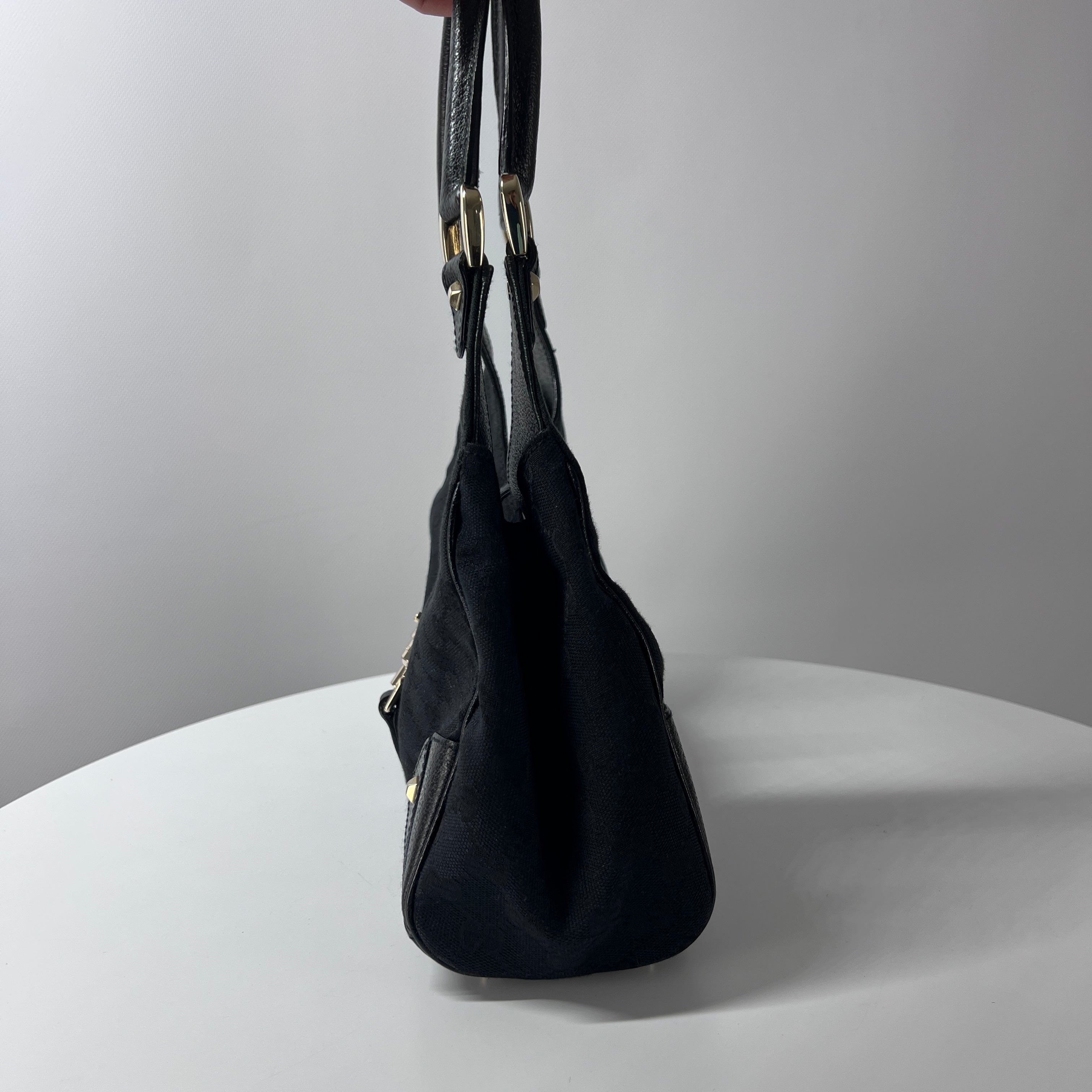 GUCCI Jackie canvas and black leather handbag