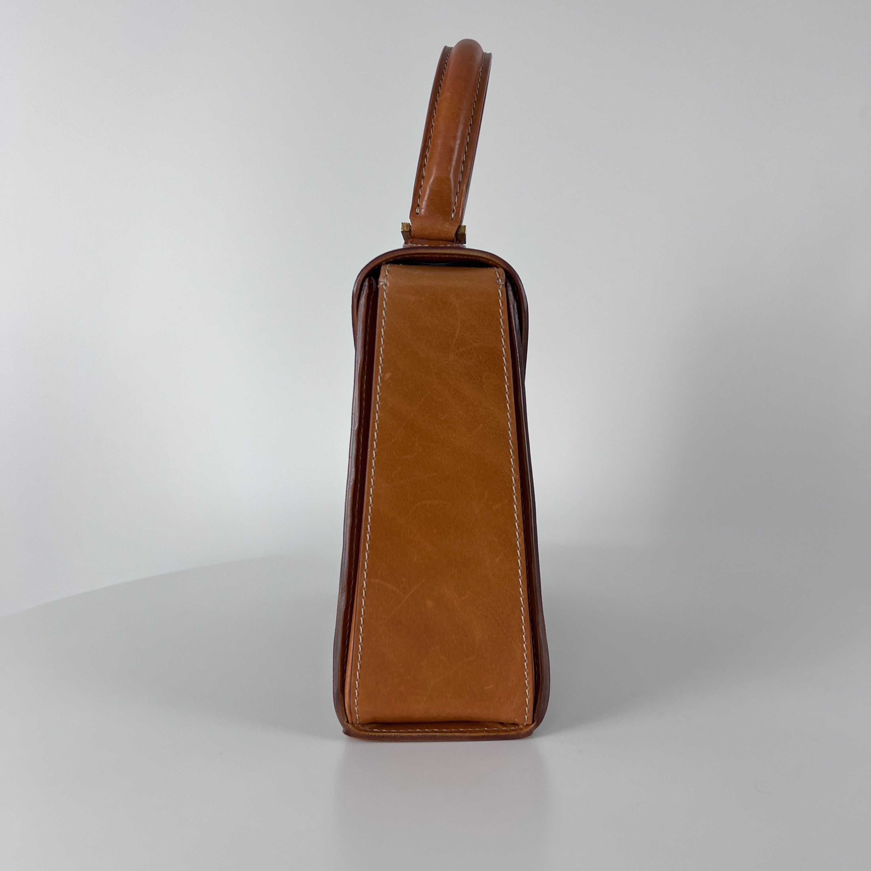 CELINE Top Handle handbag in brown canvas and leather