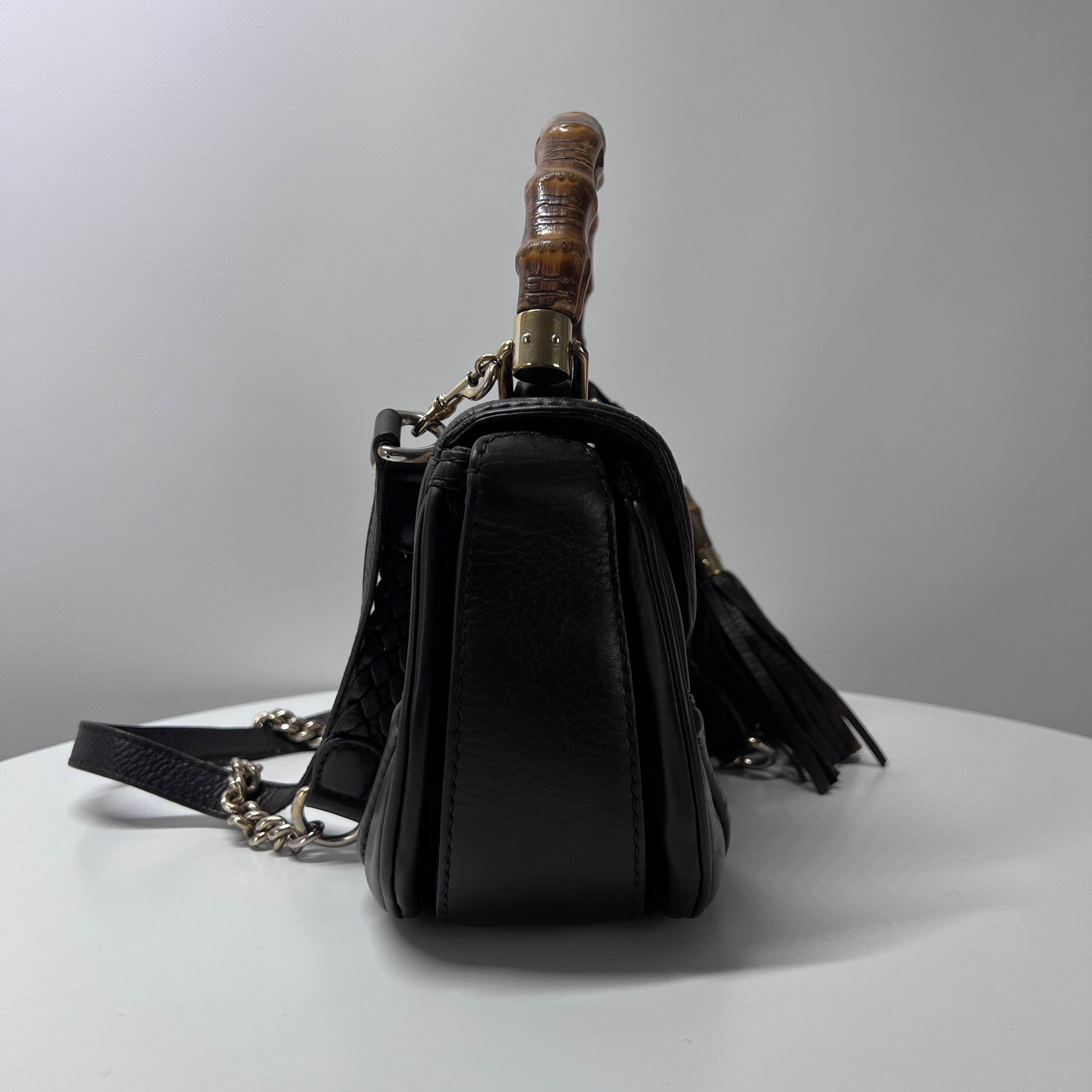 GUCCI Bamboo 1947 canvas and brown leather handbag