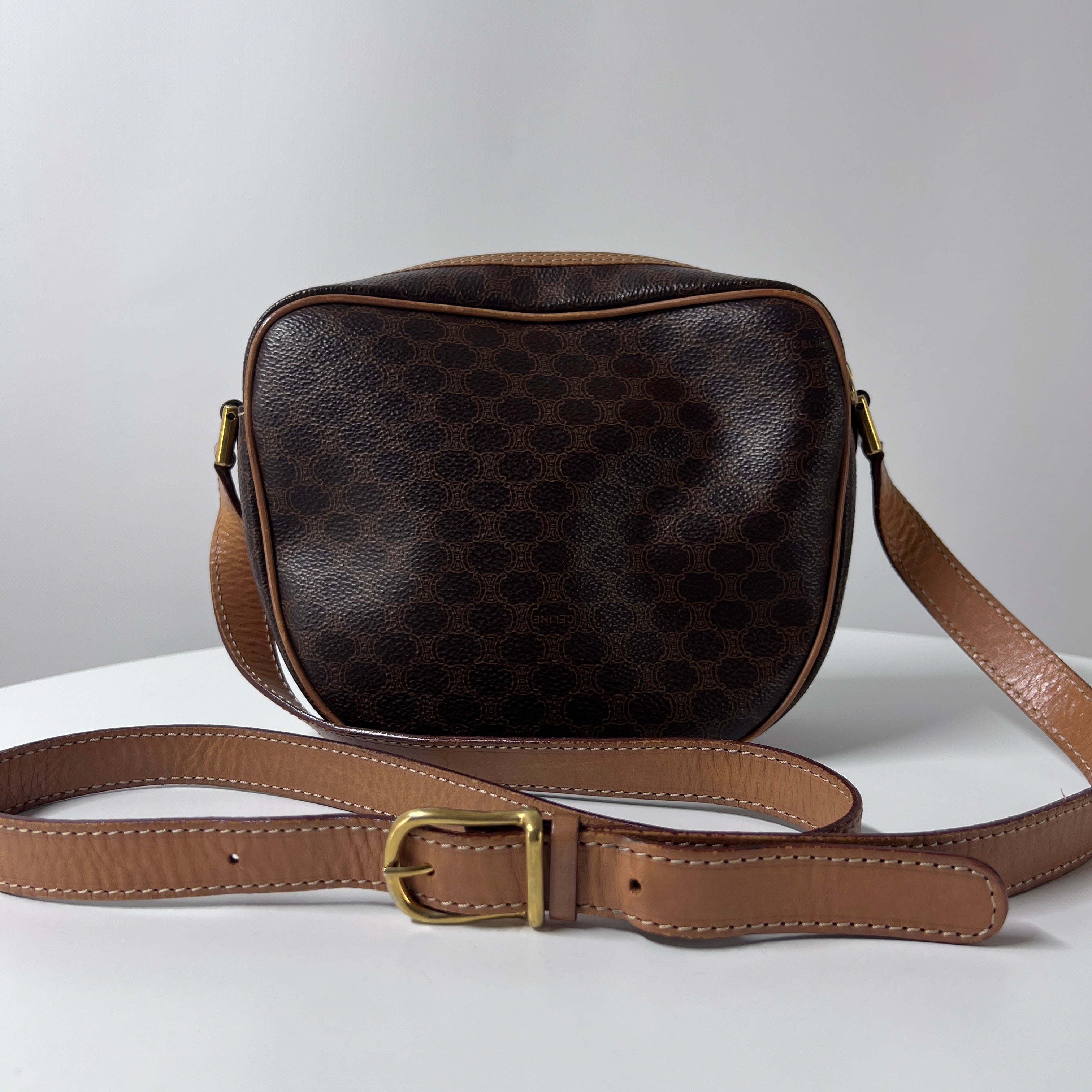 CELINE canvas and brown leather handbag