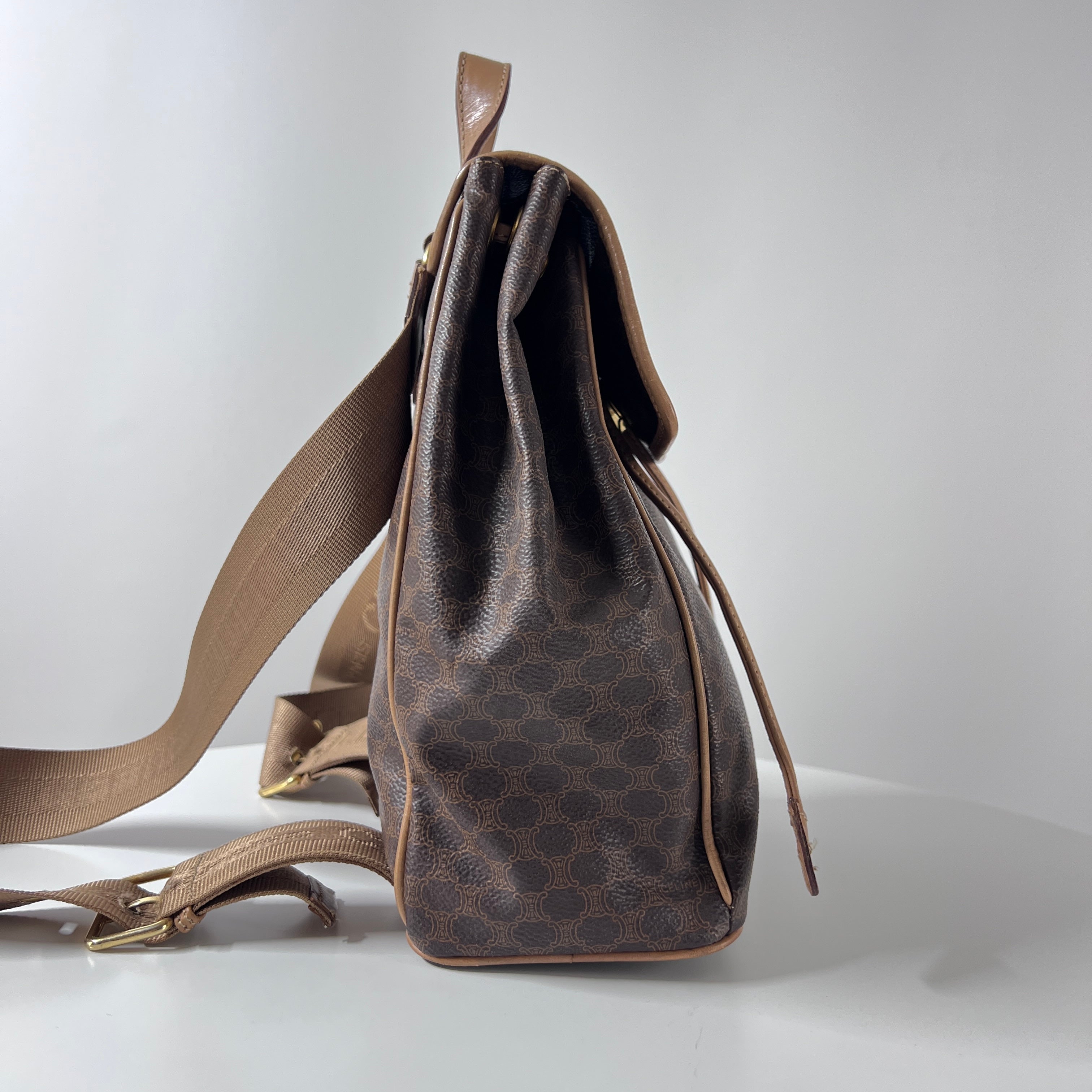 Sac à main CELINE Backpack toile et cuir marron