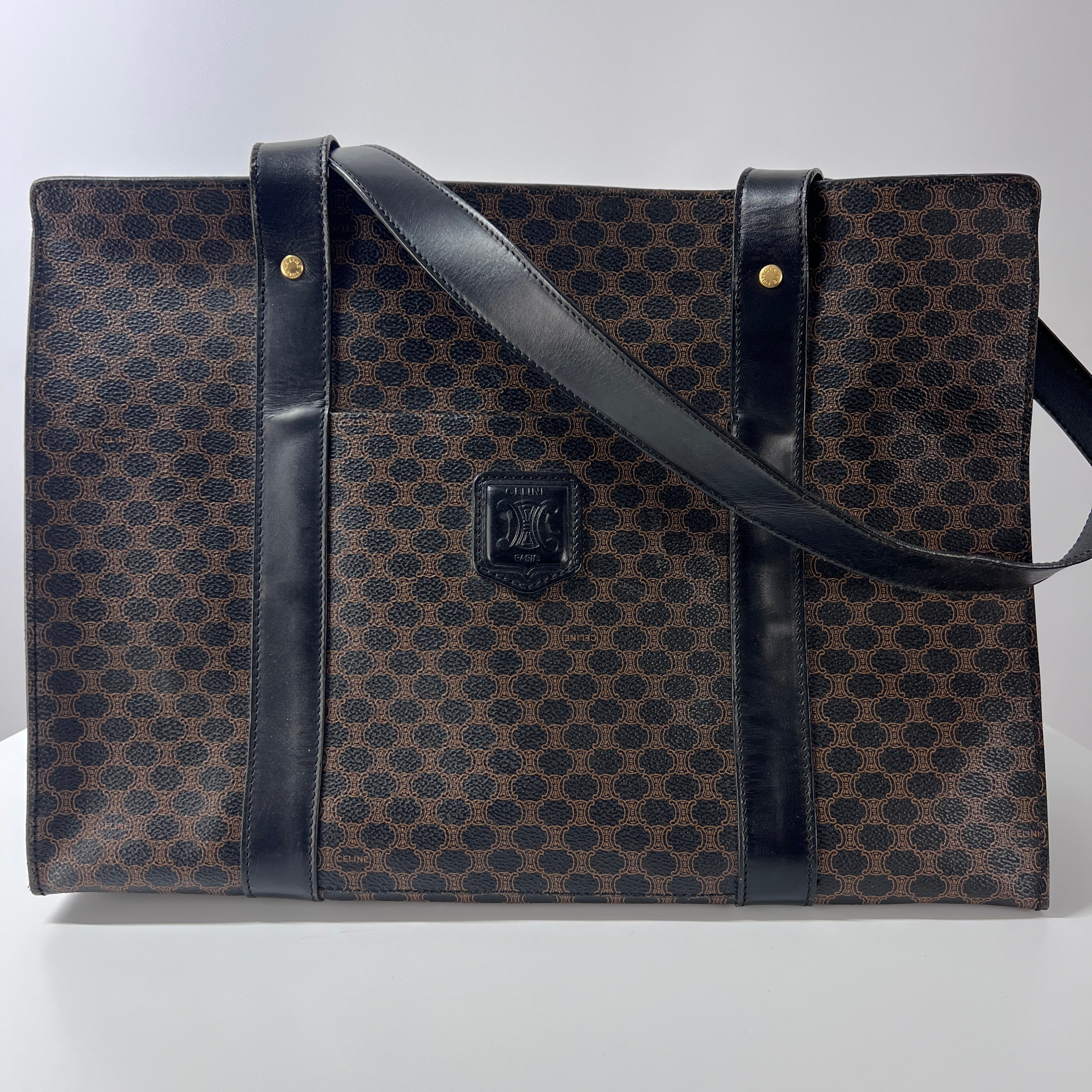 Sac à main CELINE Tote toile et cuir marron
