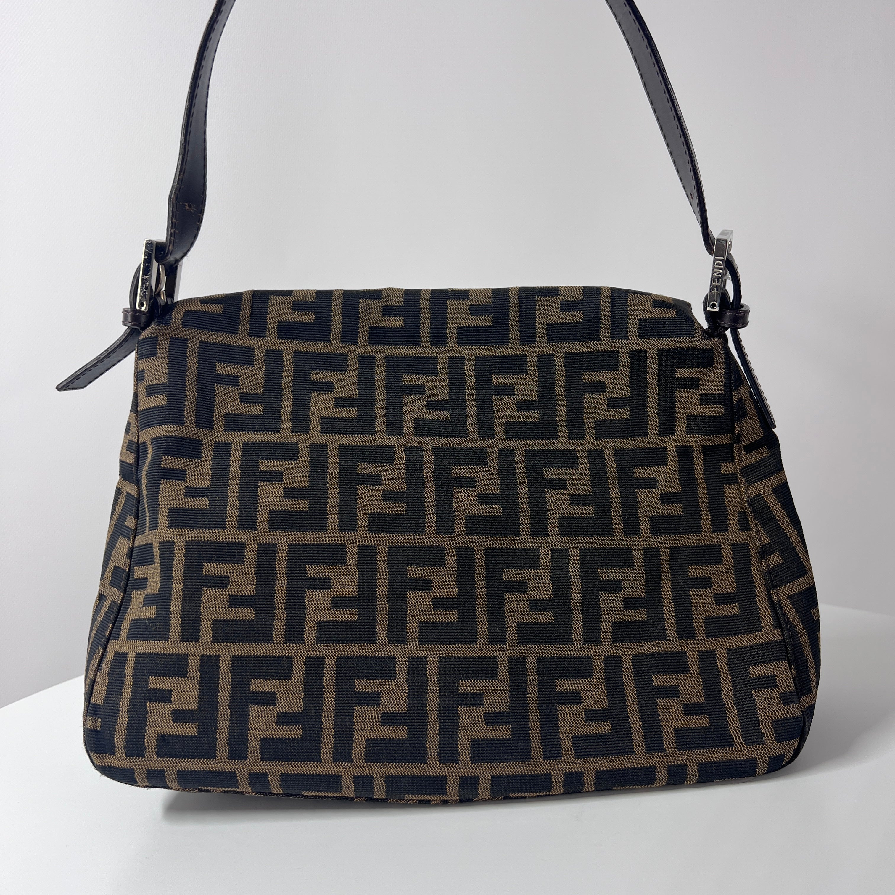 Sac à main FENDI Mamma toile et cuir marron