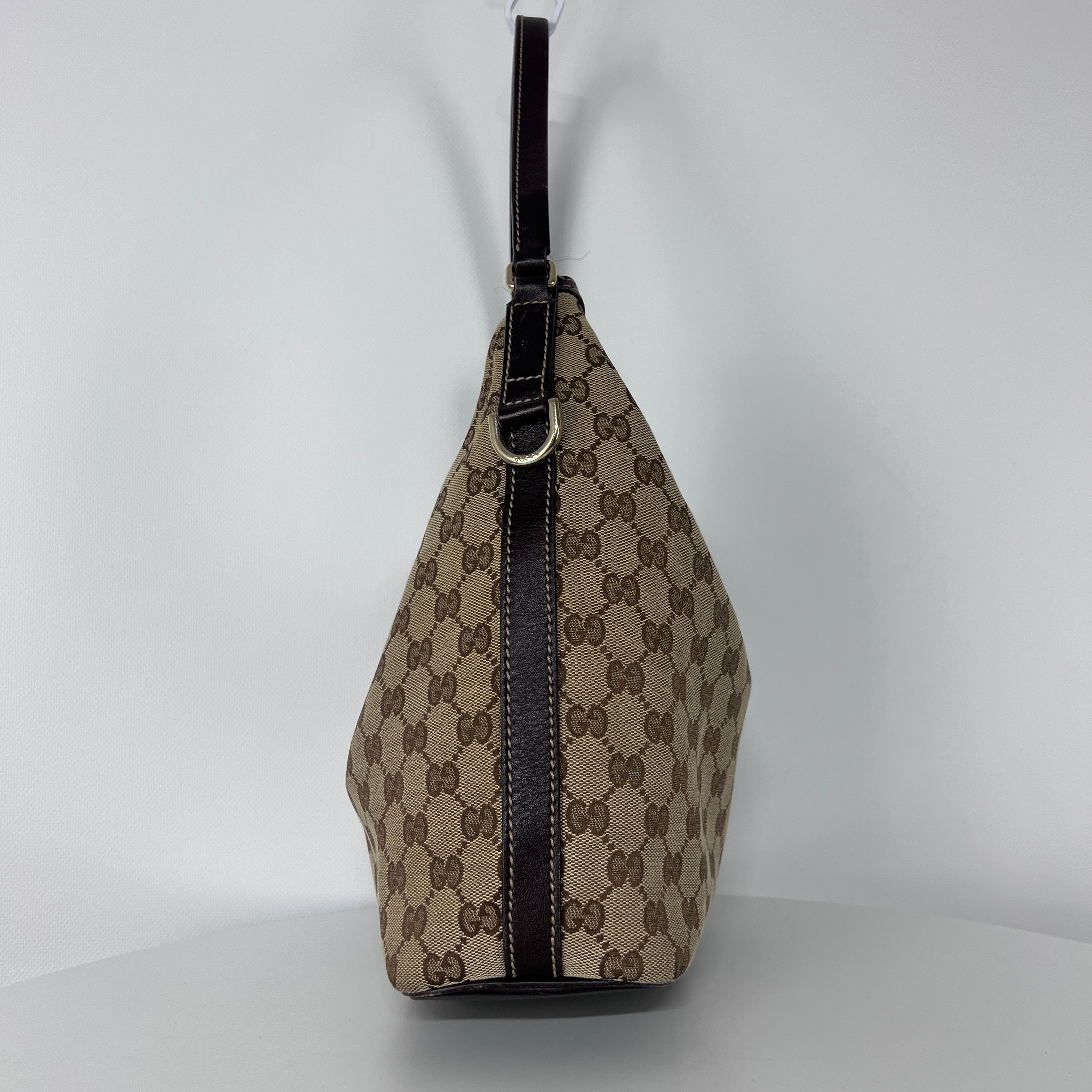 GUCCI Hobo handbag in brown canvas and leather