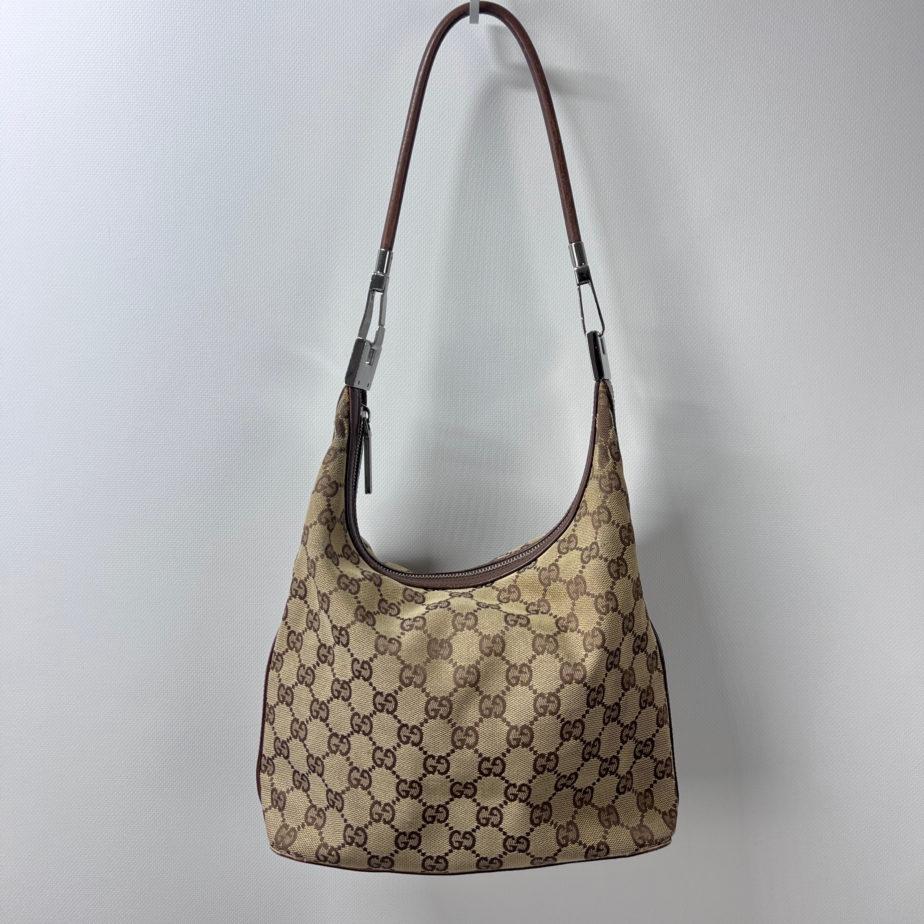 GUCCI Hobo handbag in brown canvas and leather