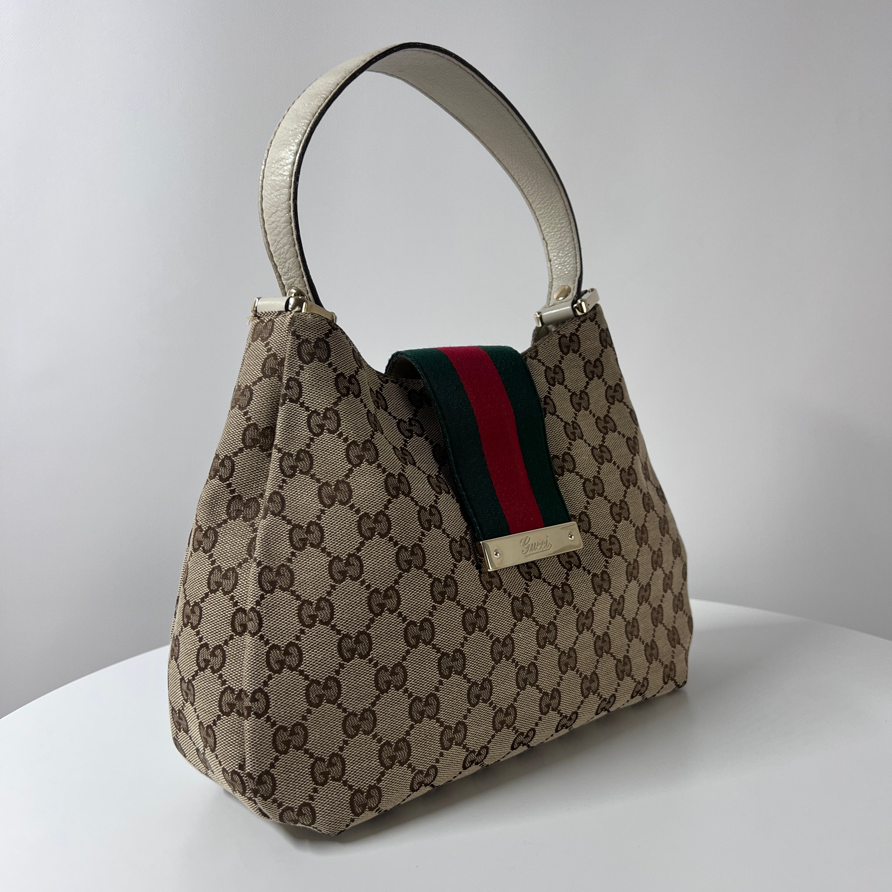 GUCCI Hobo handbag in beige canvas and leather