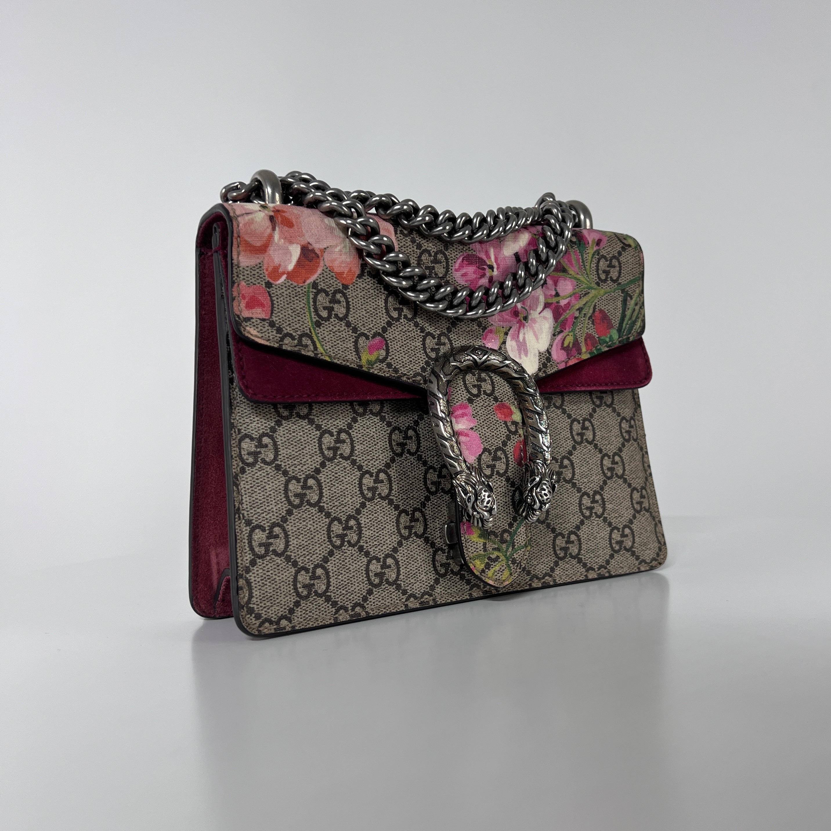 GUCCI Dionysus canvas and brown leather handbag