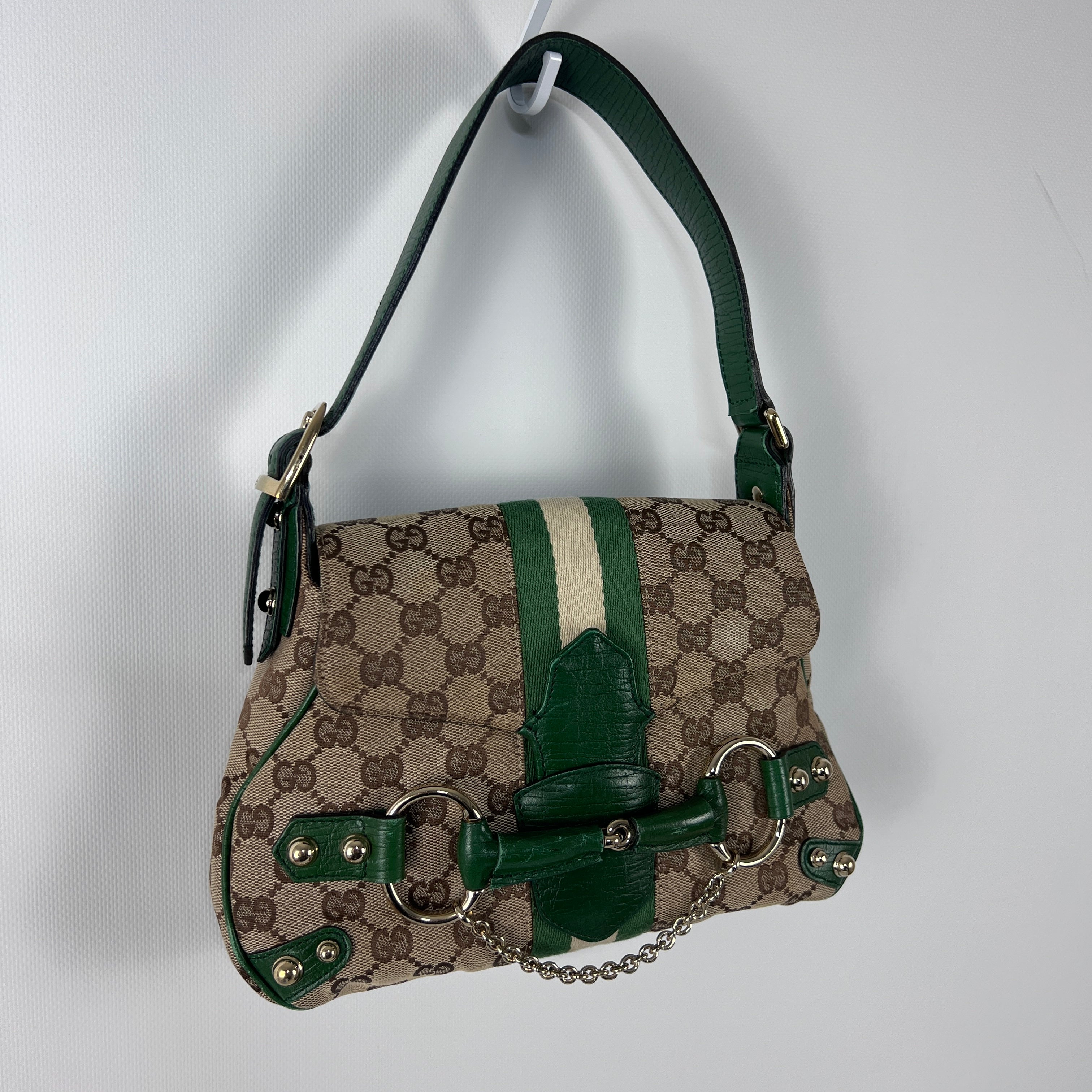 GUCCI Horsebit two-tone canvas and leather handbag